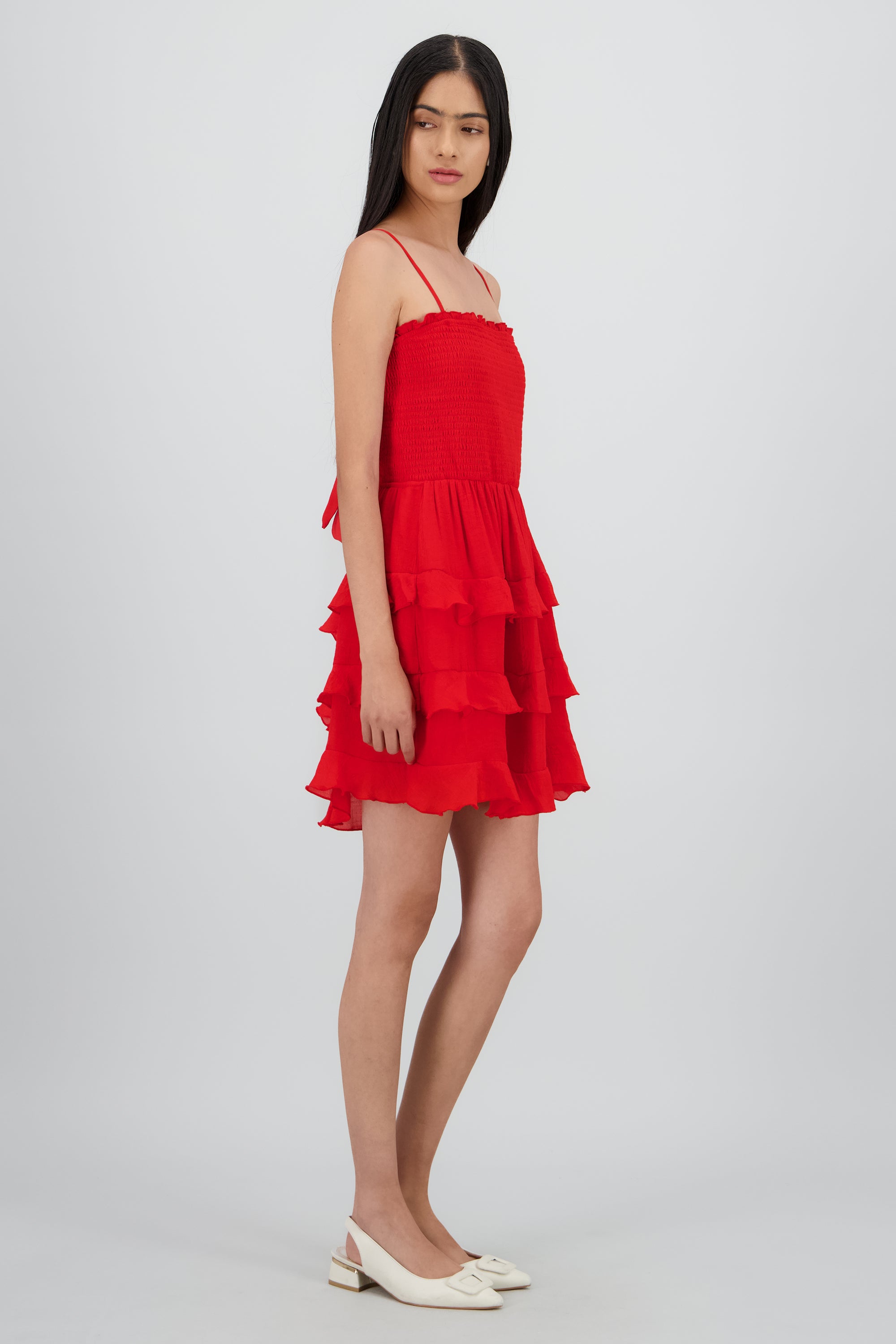 Vestido mini tirantes y olanes ROJO