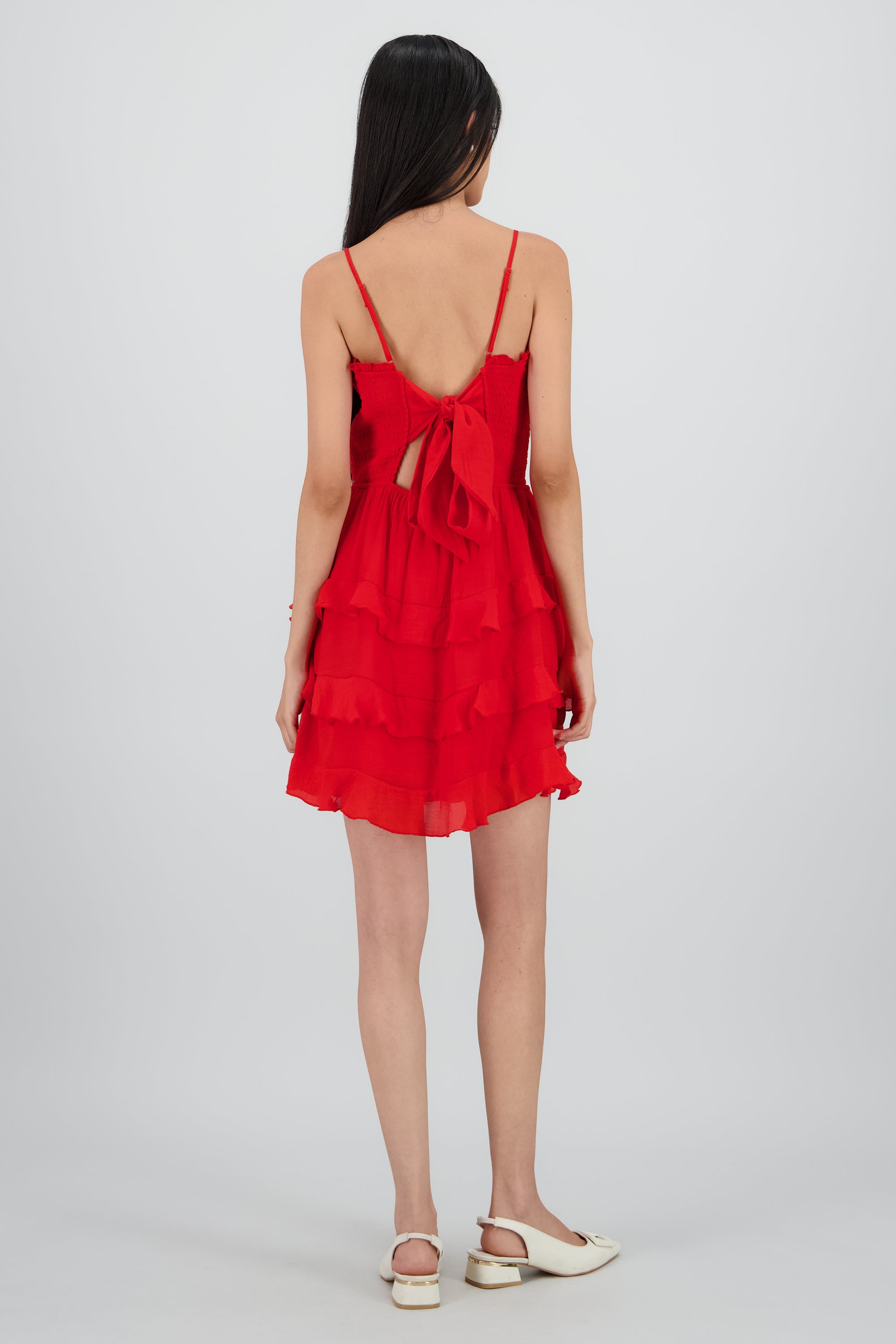Vestido mini tirantes y olanes ROJO