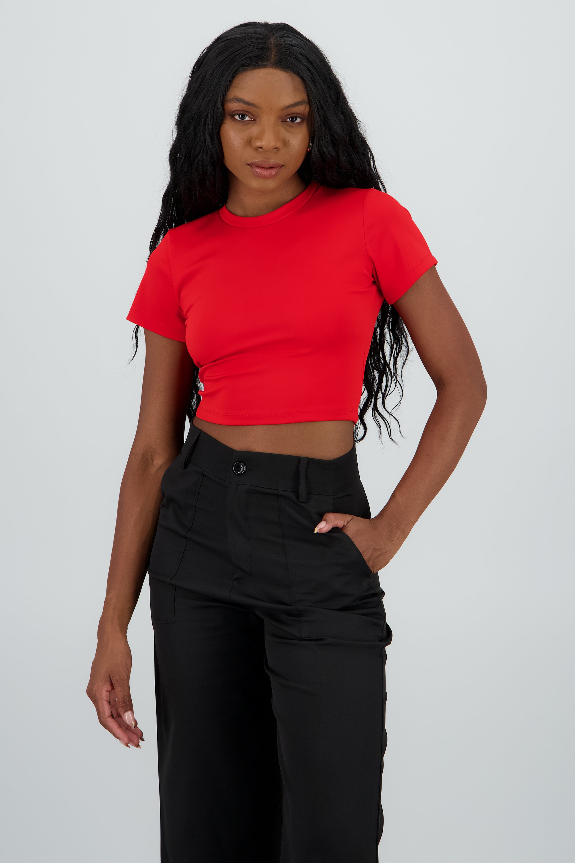 Top manga corta cuello redondo liso ROJO