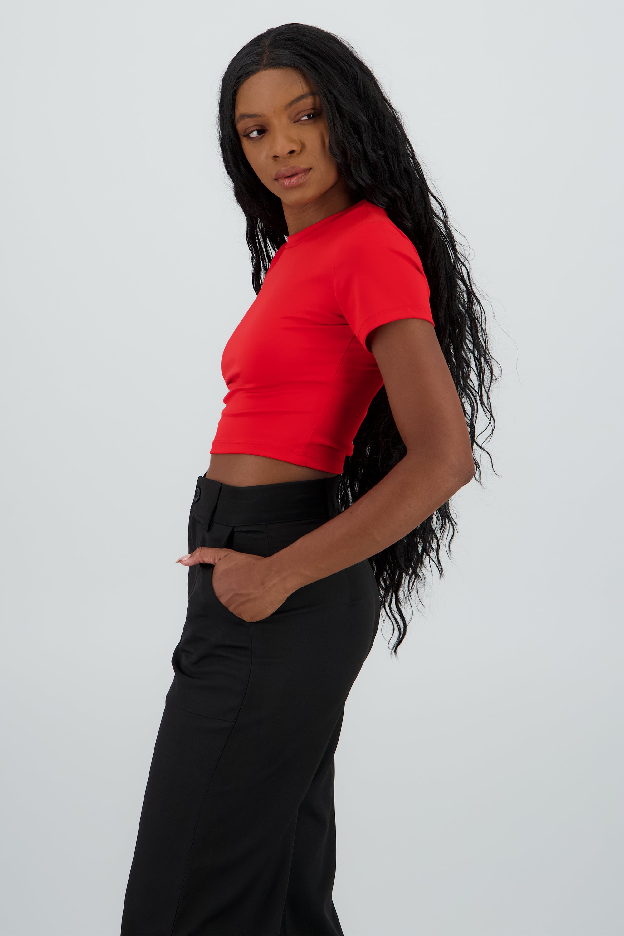 Top manga corta cuello redondo liso ROJO