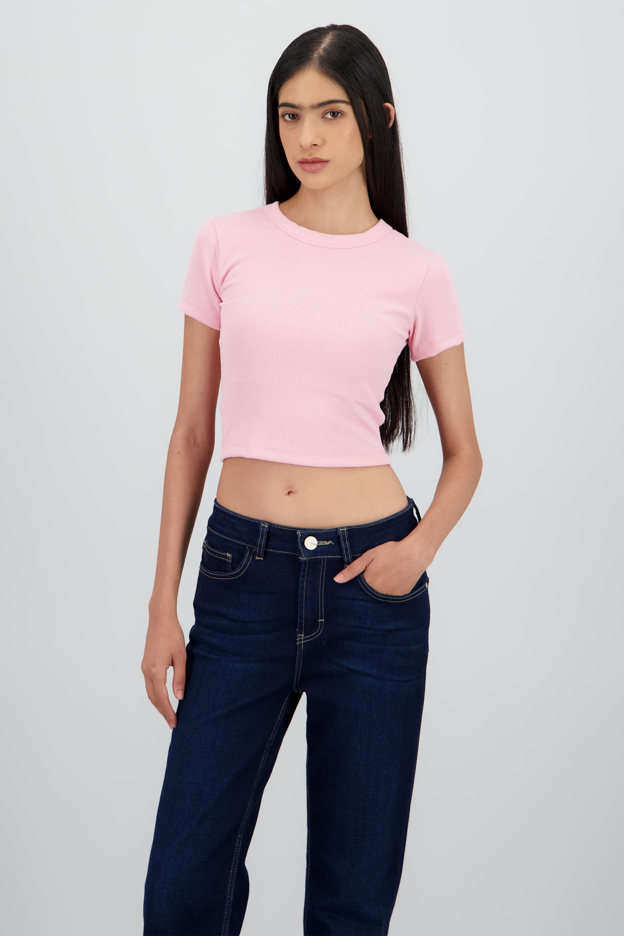 Top corto manga corta rib ROSA