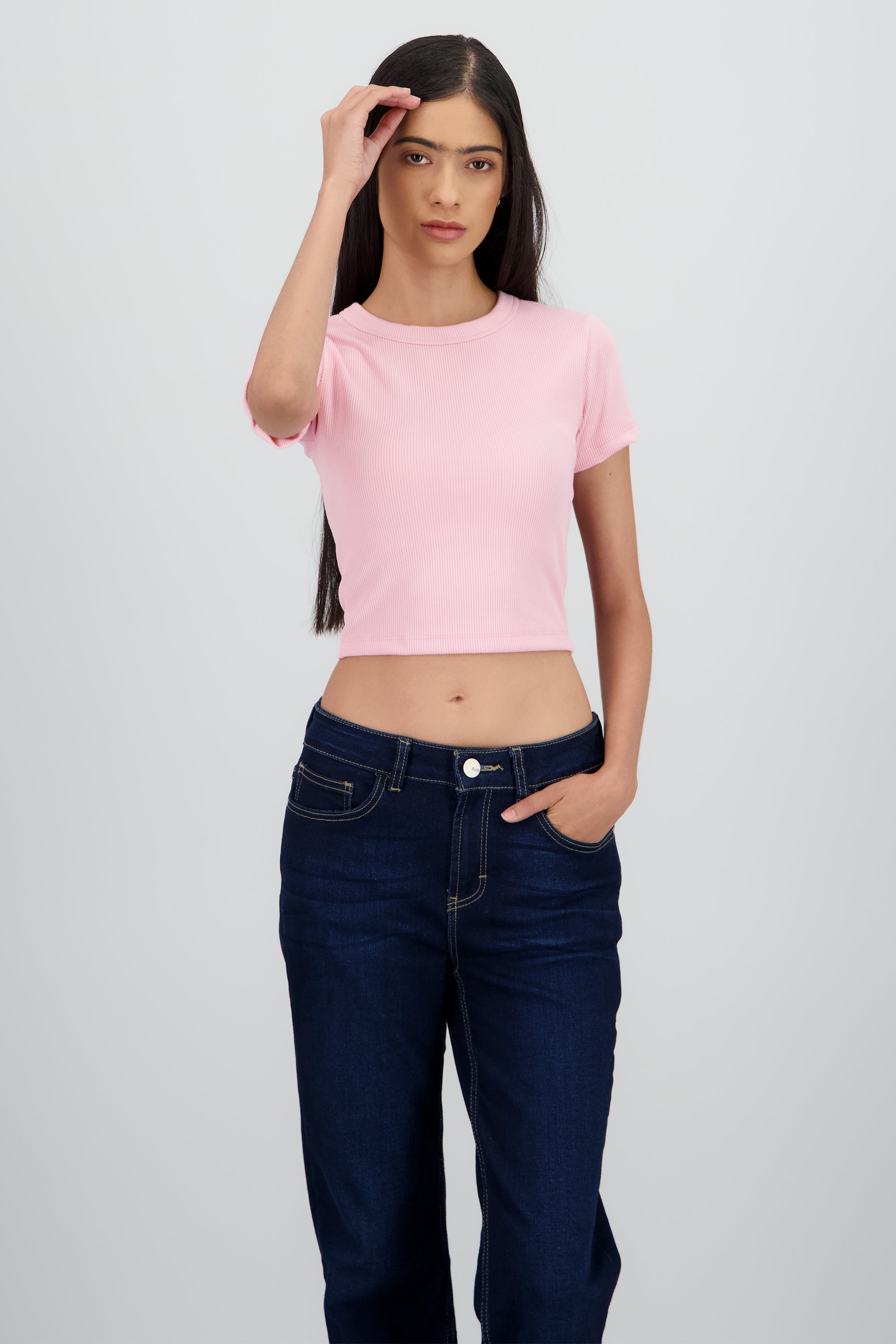 Top corto manga corta rib ROSA
