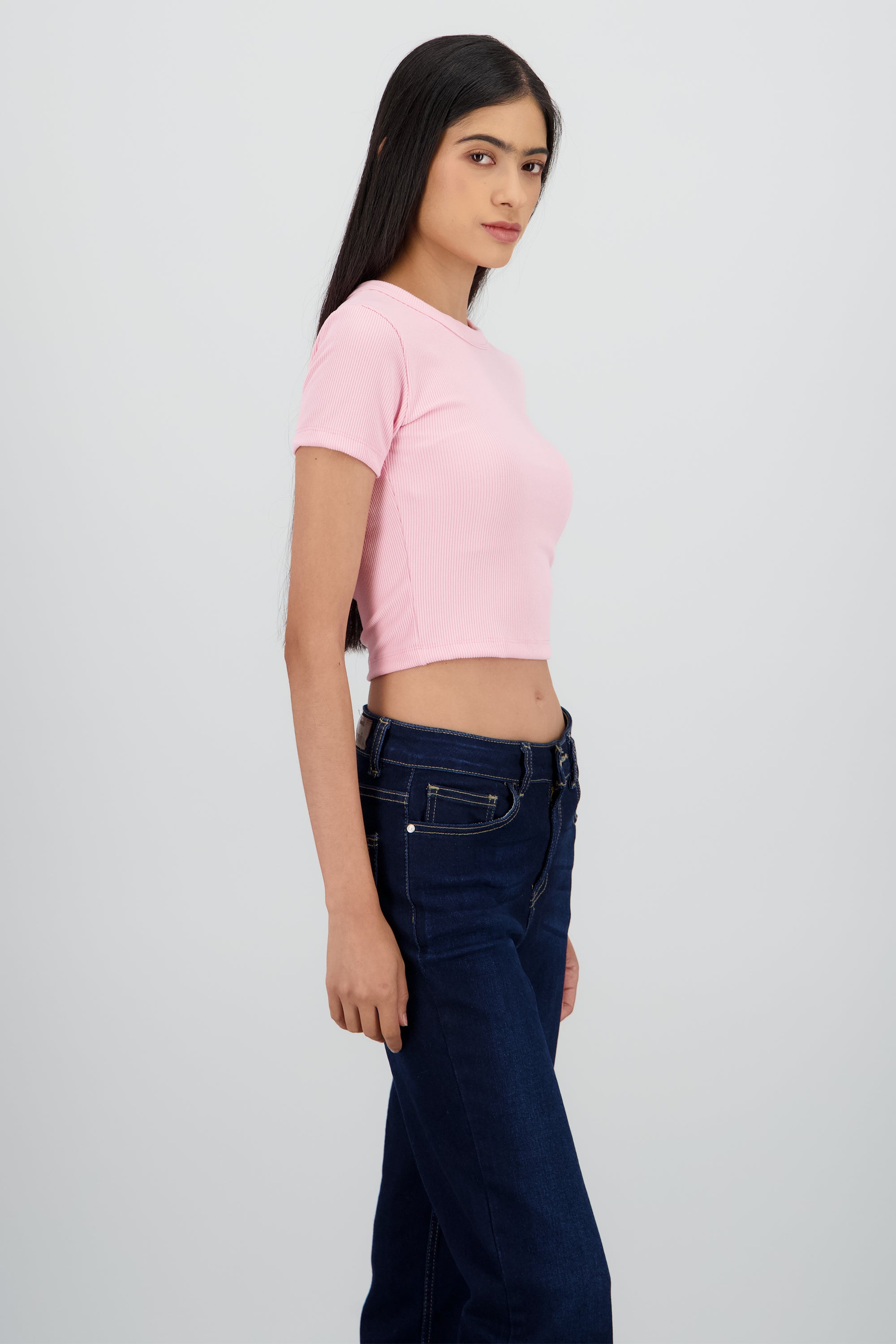 Top corto manga corta rib ROSA