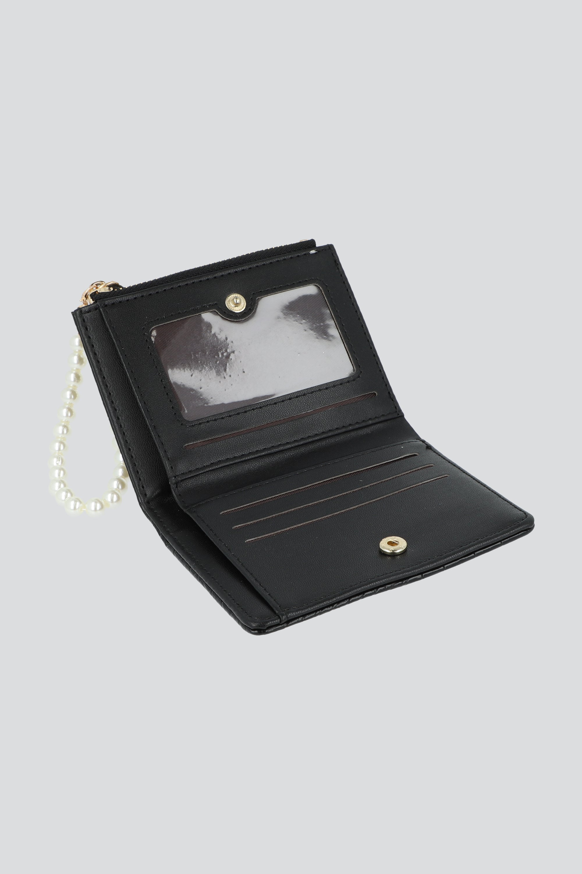 Cartera croco charm perlas NEGRO