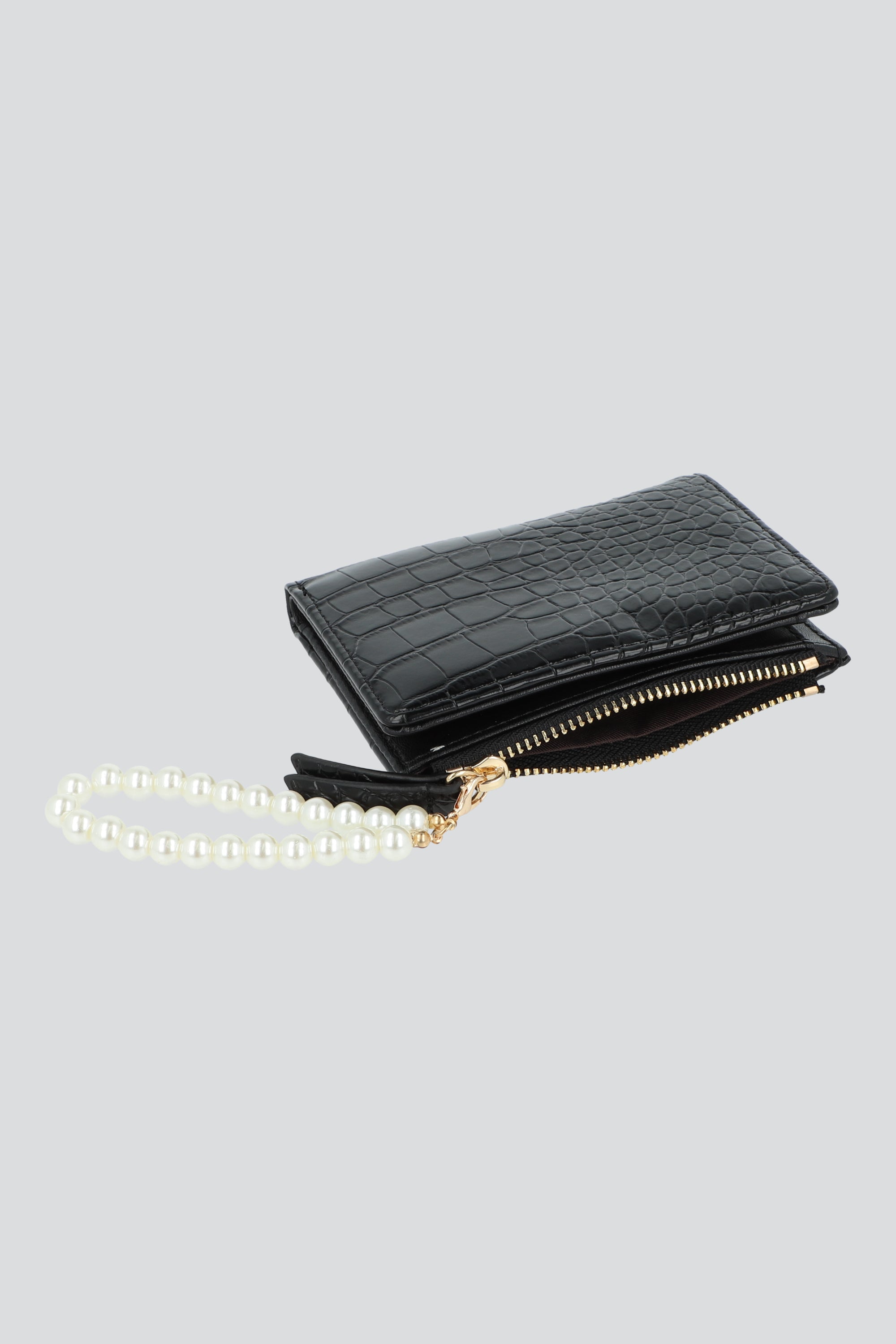 Cartera croco charm perlas NEGRO