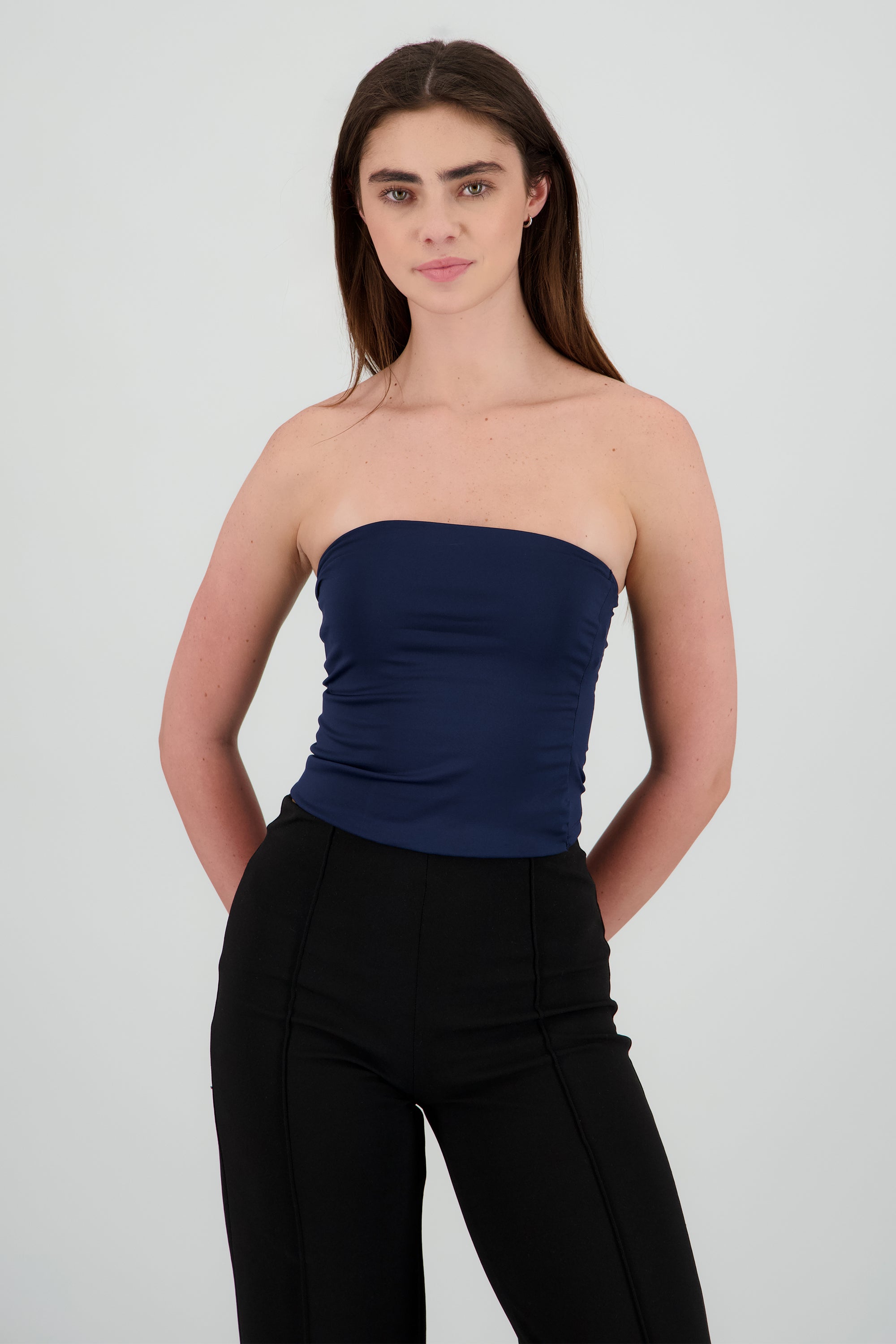Top tubo liso doble tela MARINO
