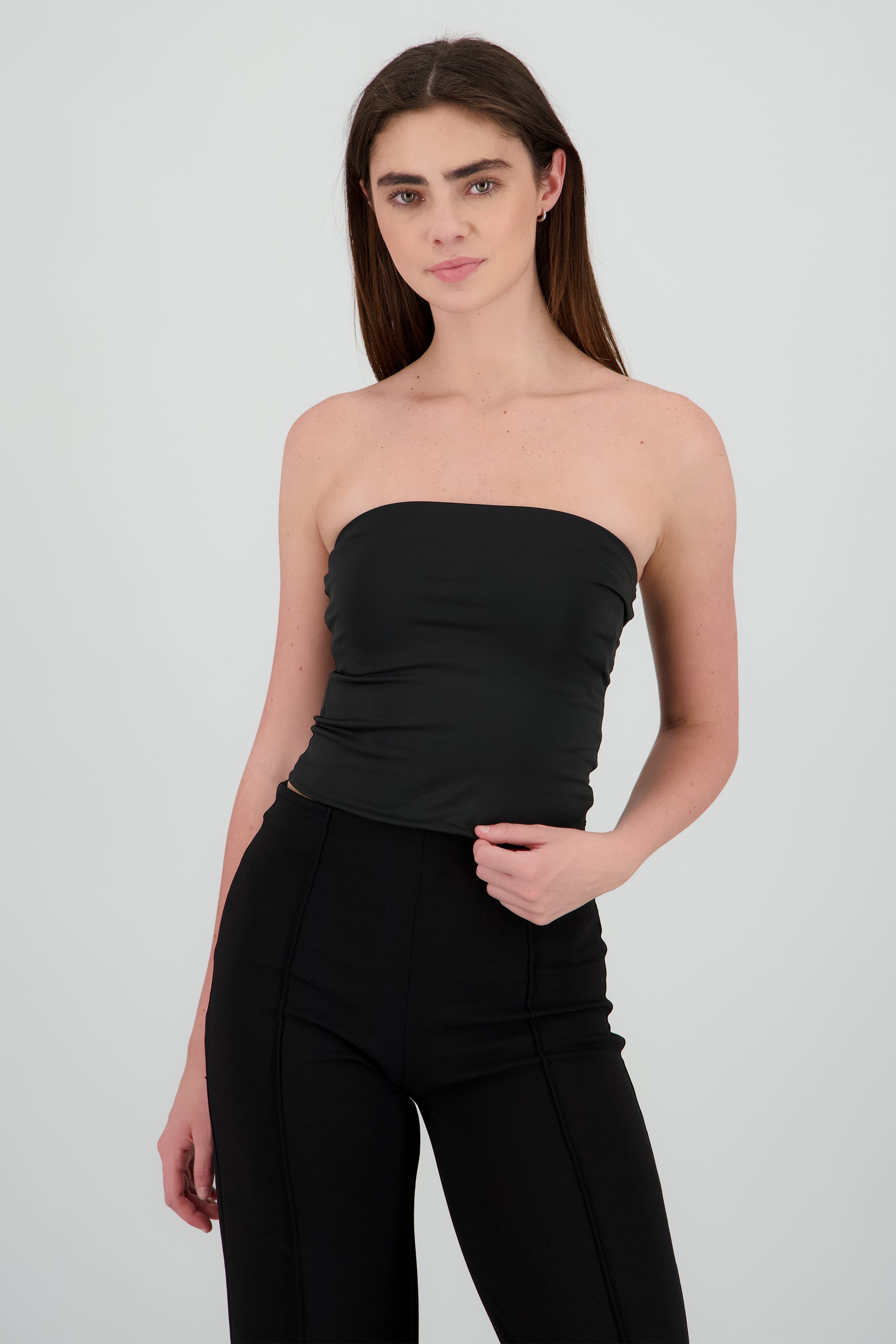 Top tubo liso doble tela NEGRO