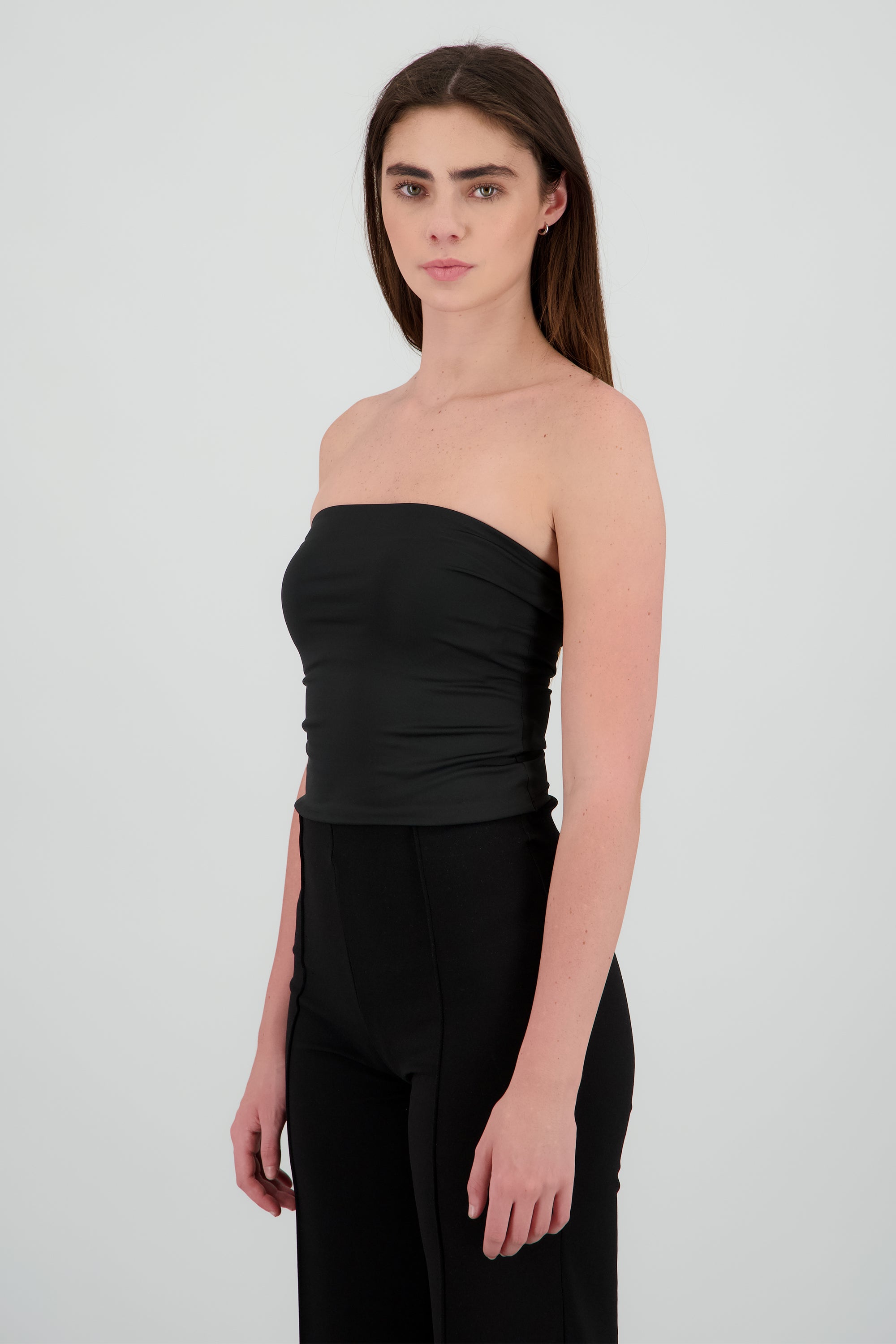 Top tubo liso doble tela NEGRO