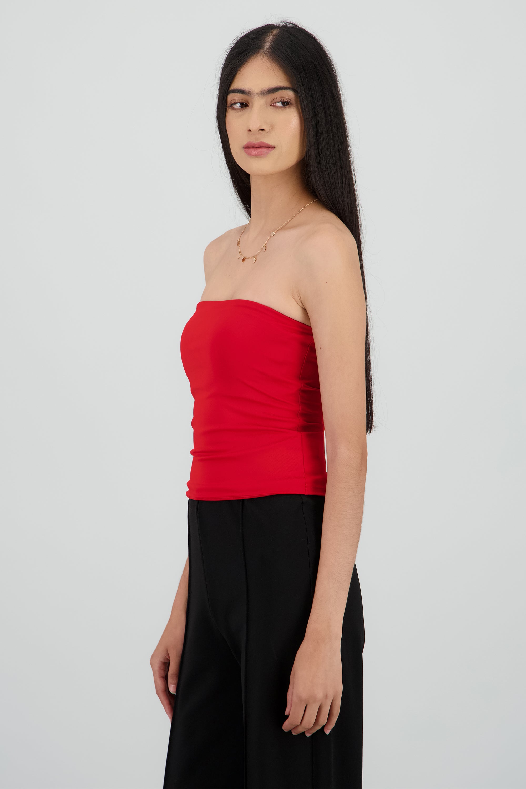 Top tubo liso doble tela ROJO QUEMADO