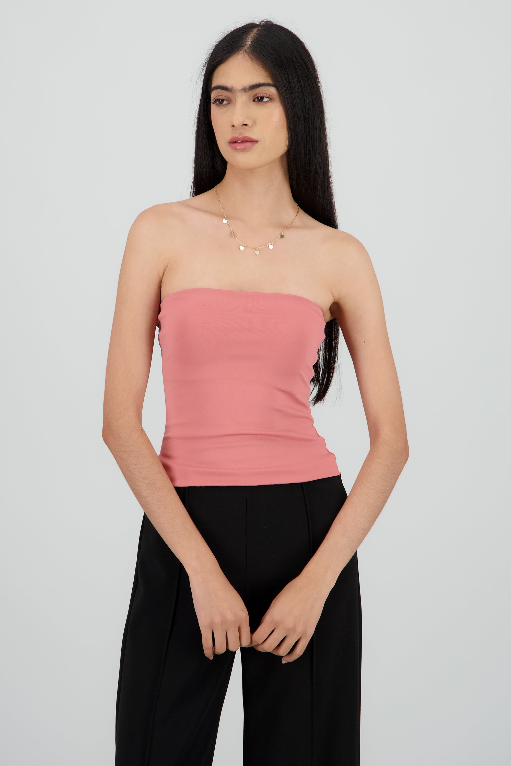 Top tubo liso doble tela PALO DE ROSA