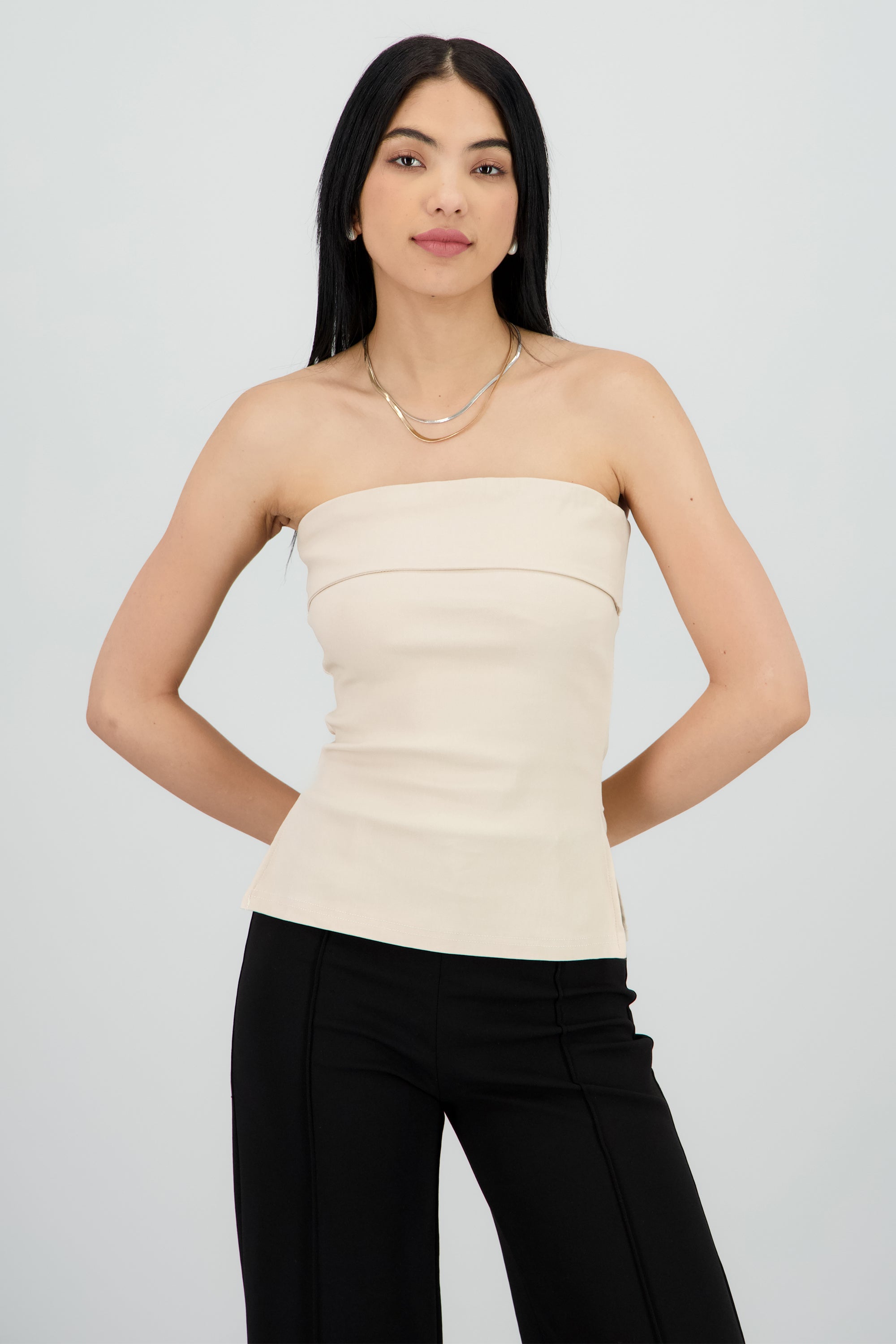 Top tubo grueso dobladillo y abertura KHAKI