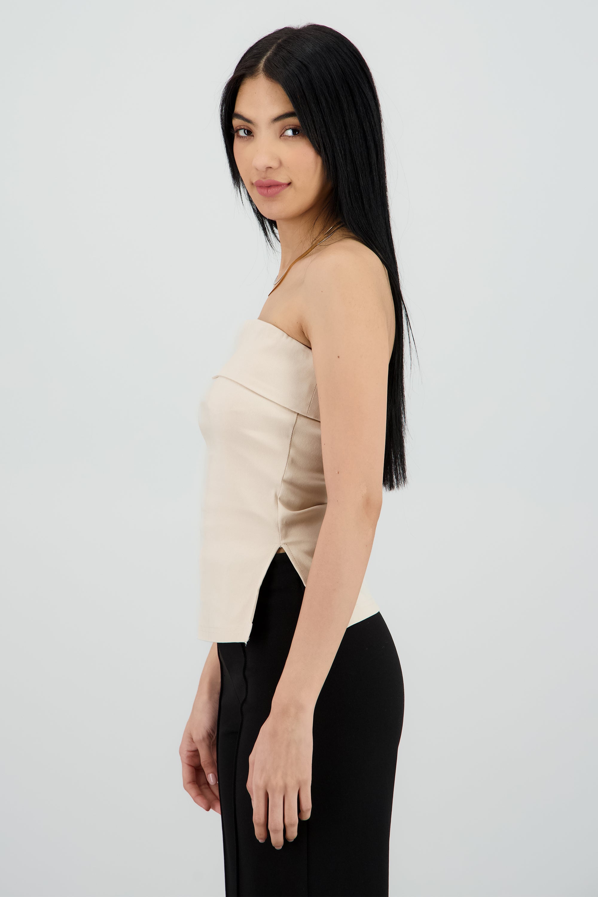 Top tubo grueso dobladillo y abertura KHAKI