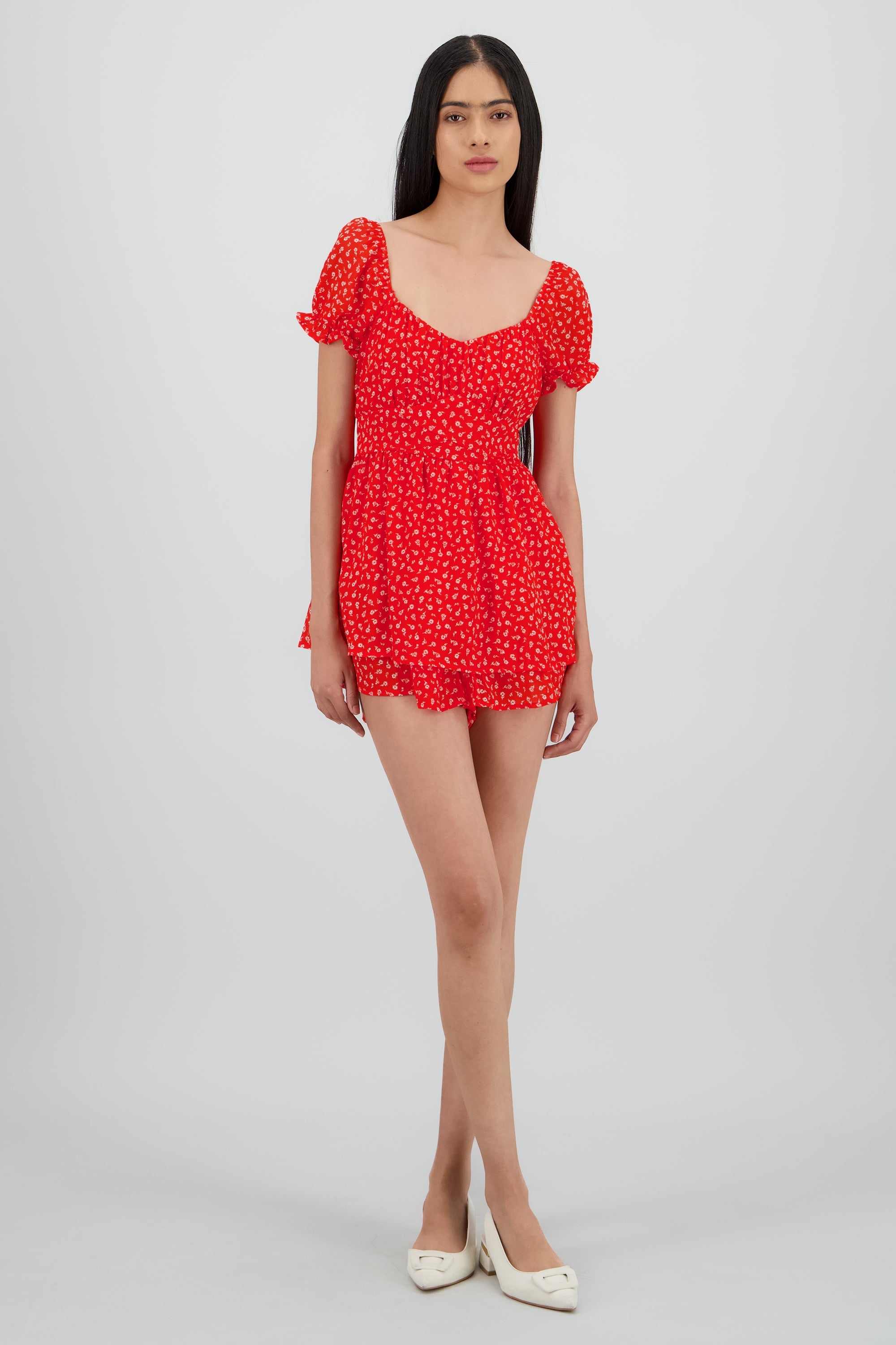 Rompero olanes estampado mini flores ROJO COMBO