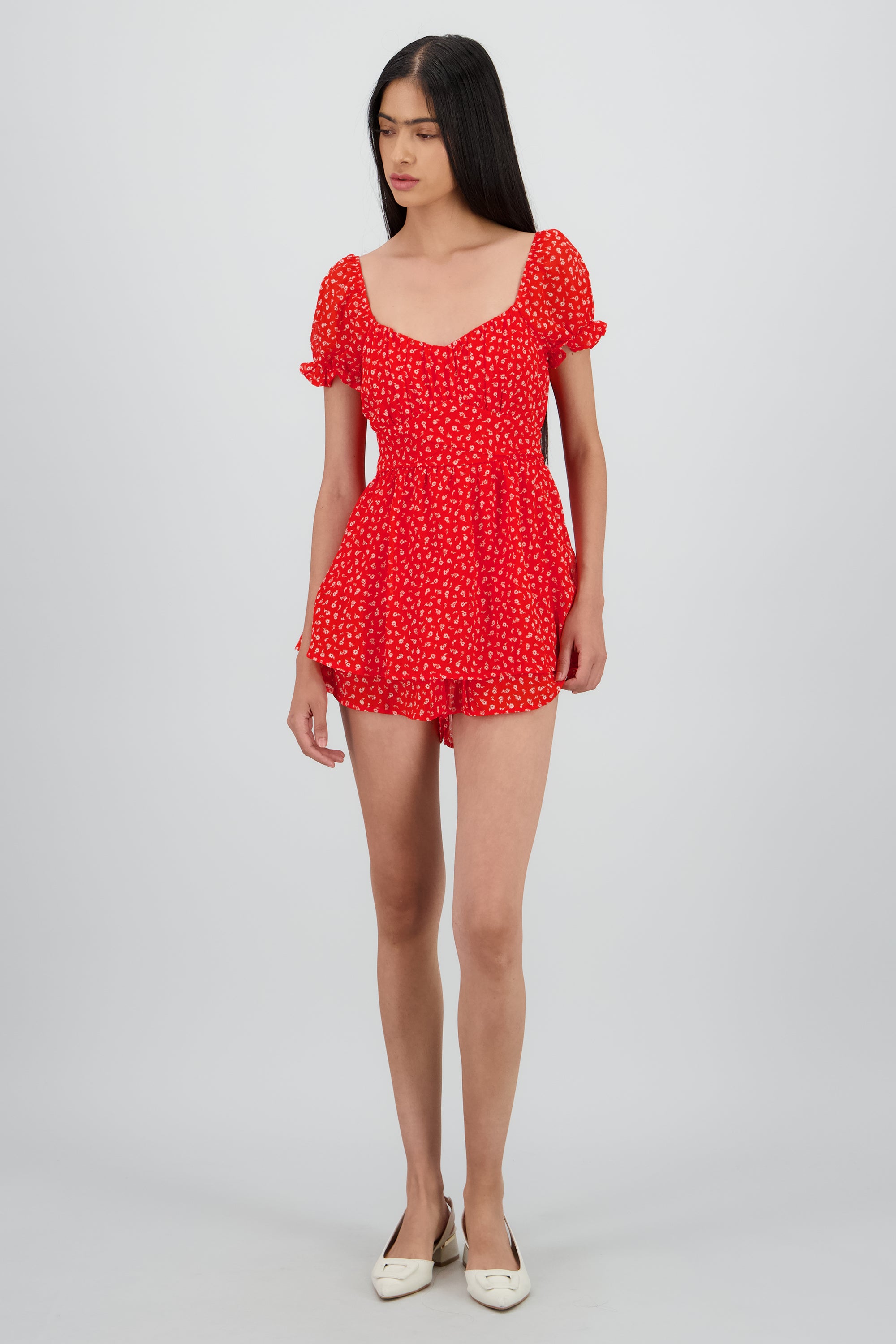 Rompero olanes estampado mini flores ROJO COMBO