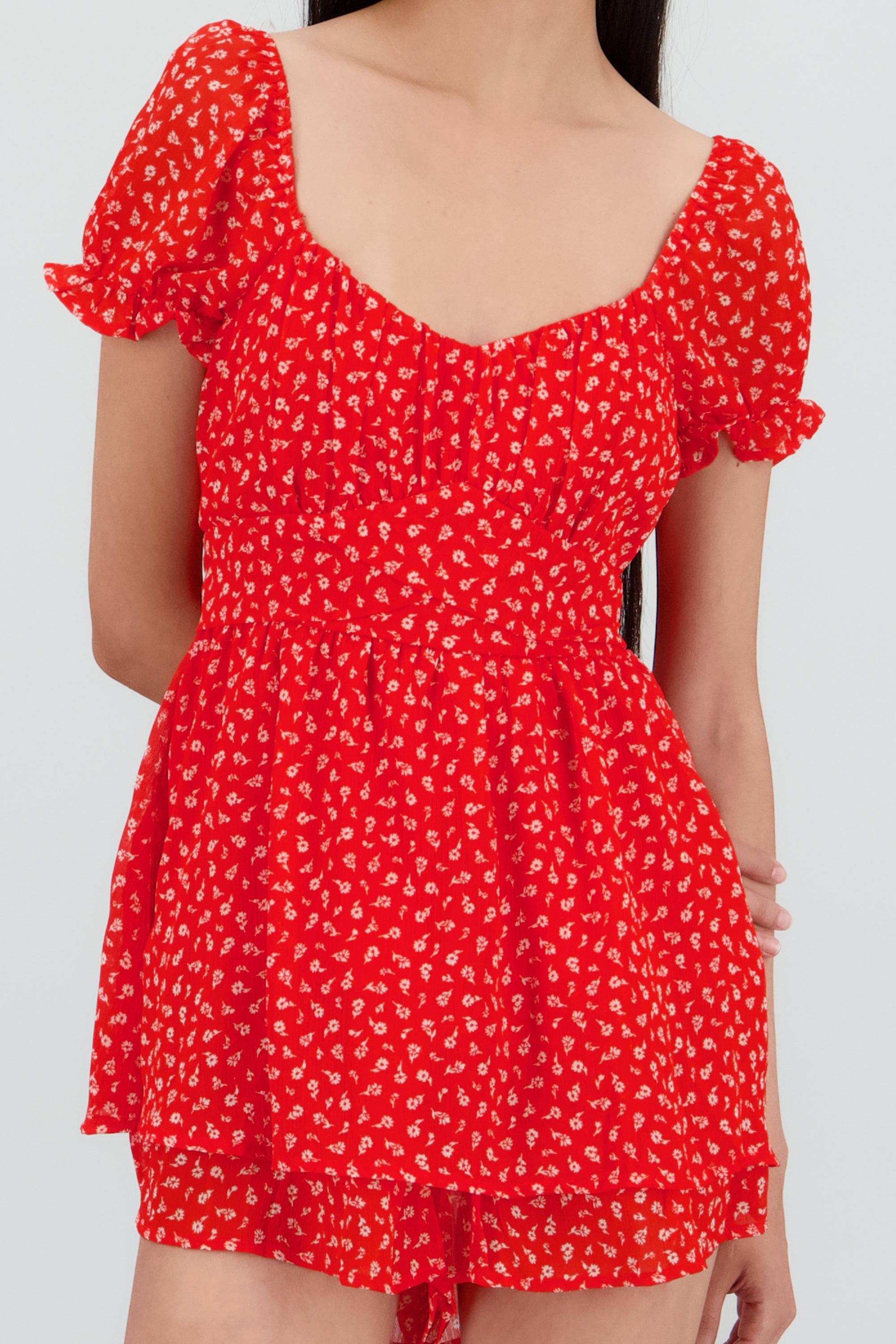 Rompero olanes estampado mini flores ROJO COMBO