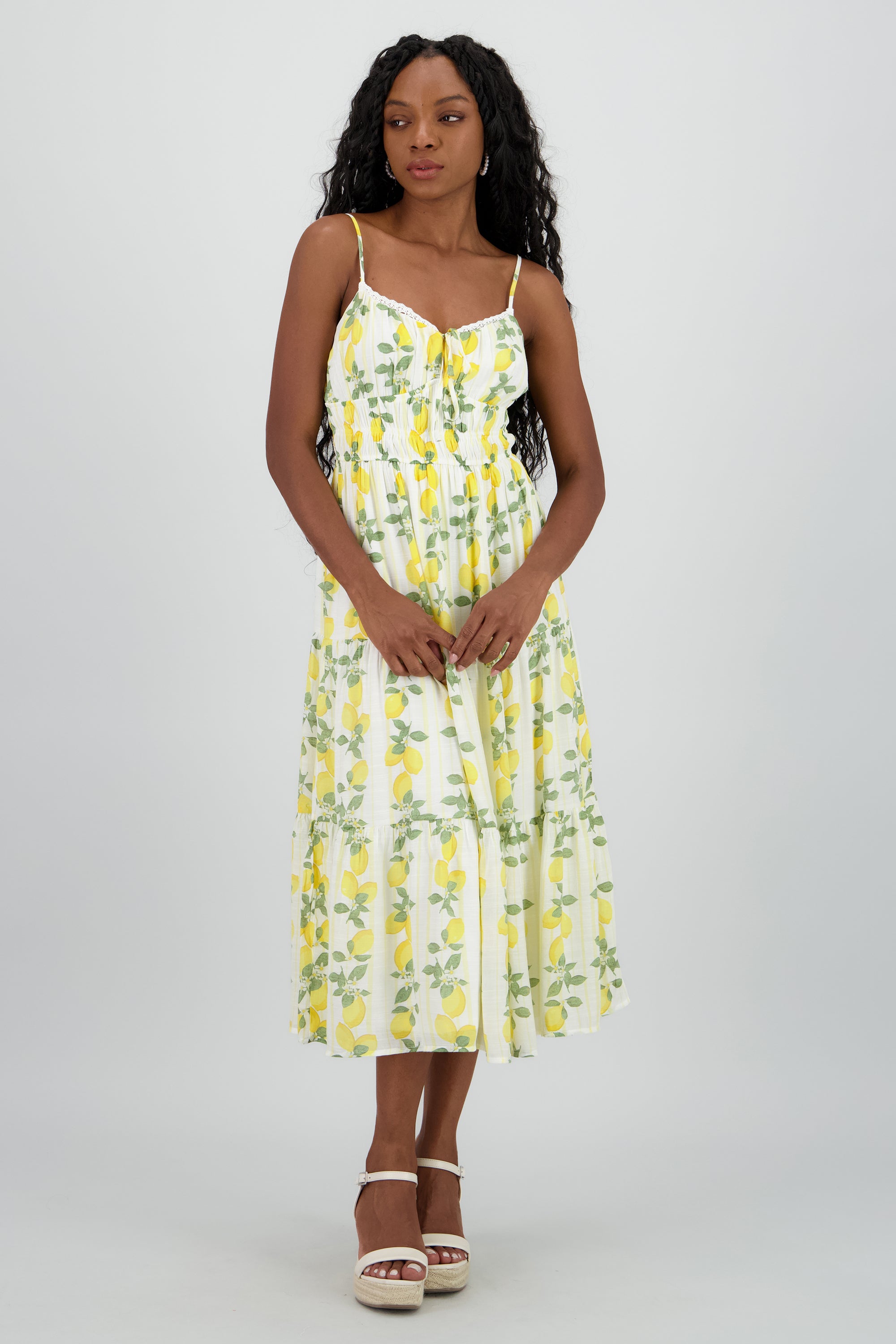 Vestido midi estampado limon AMARILLO COMBO