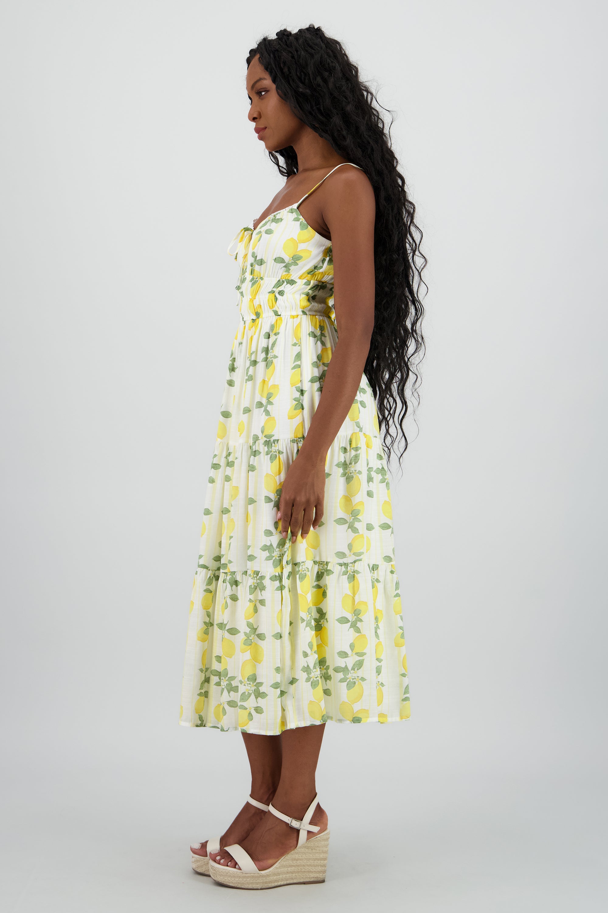 Vestido midi estampado limon AMARILLO COMBO