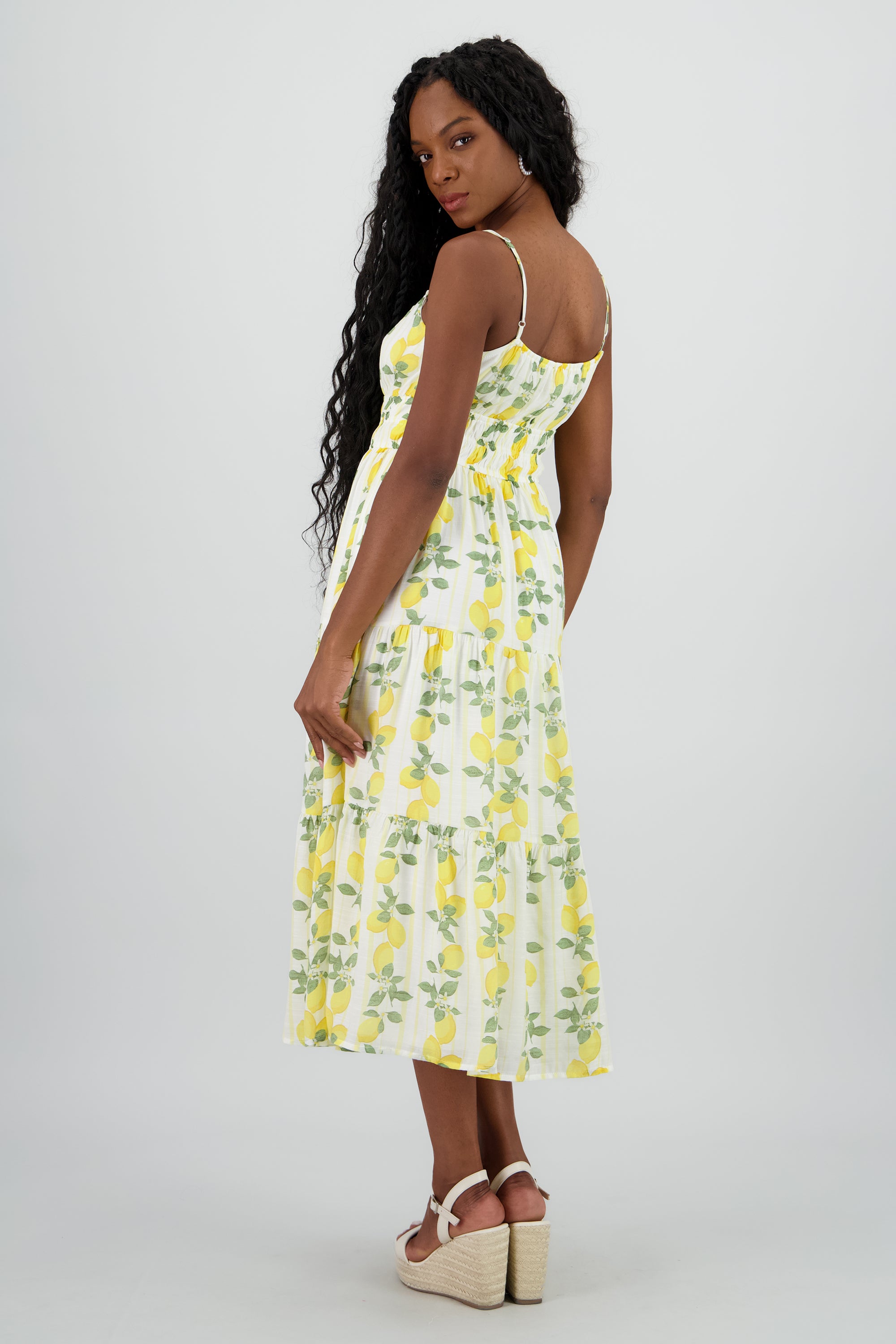 Vestido midi estampado limon AMARILLO COMBO