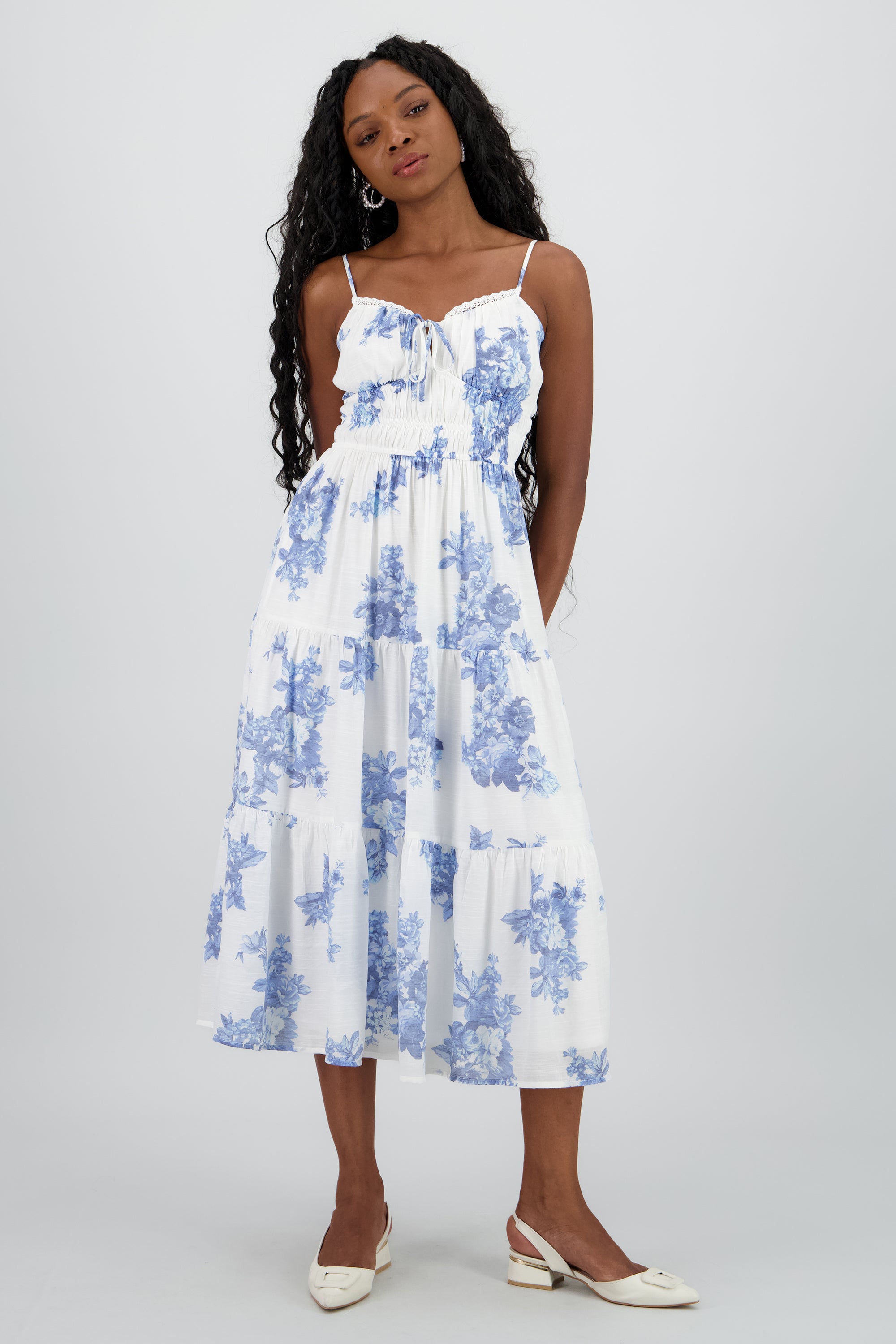 Vestido midi estampado flores AZUL COMBO