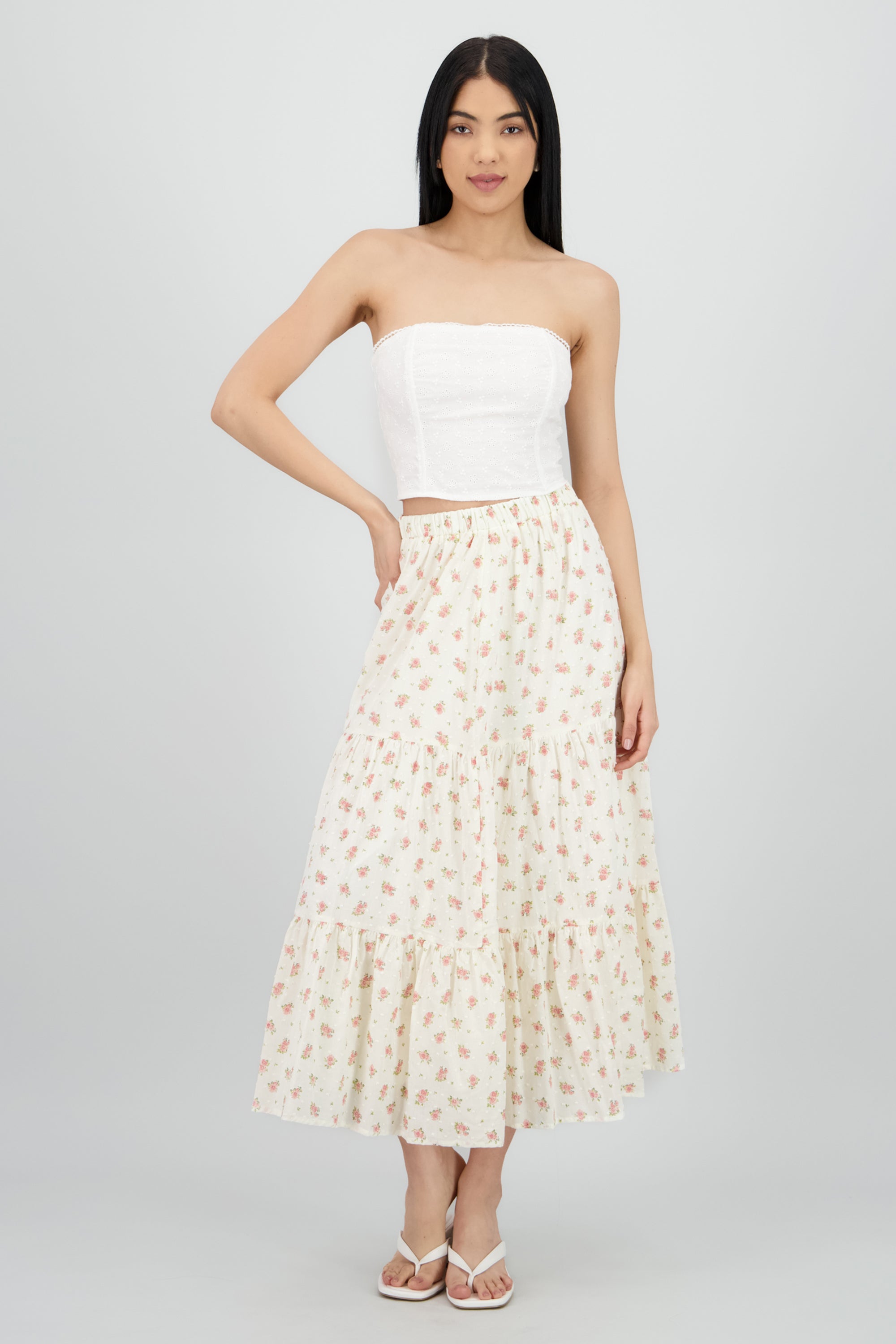 Falda maxi flores y puntos BLANCO COMBO