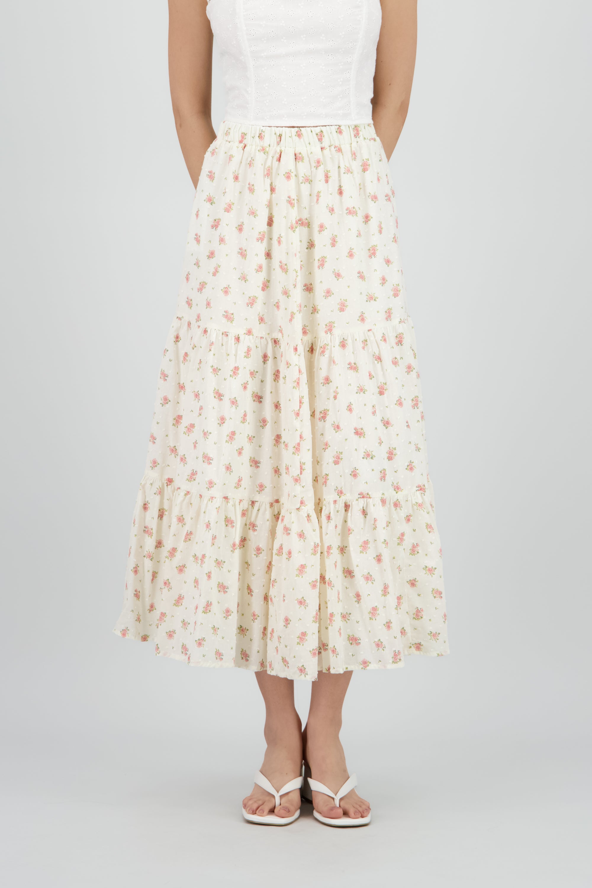 Falda maxi flores y puntos BLANCO COMBO