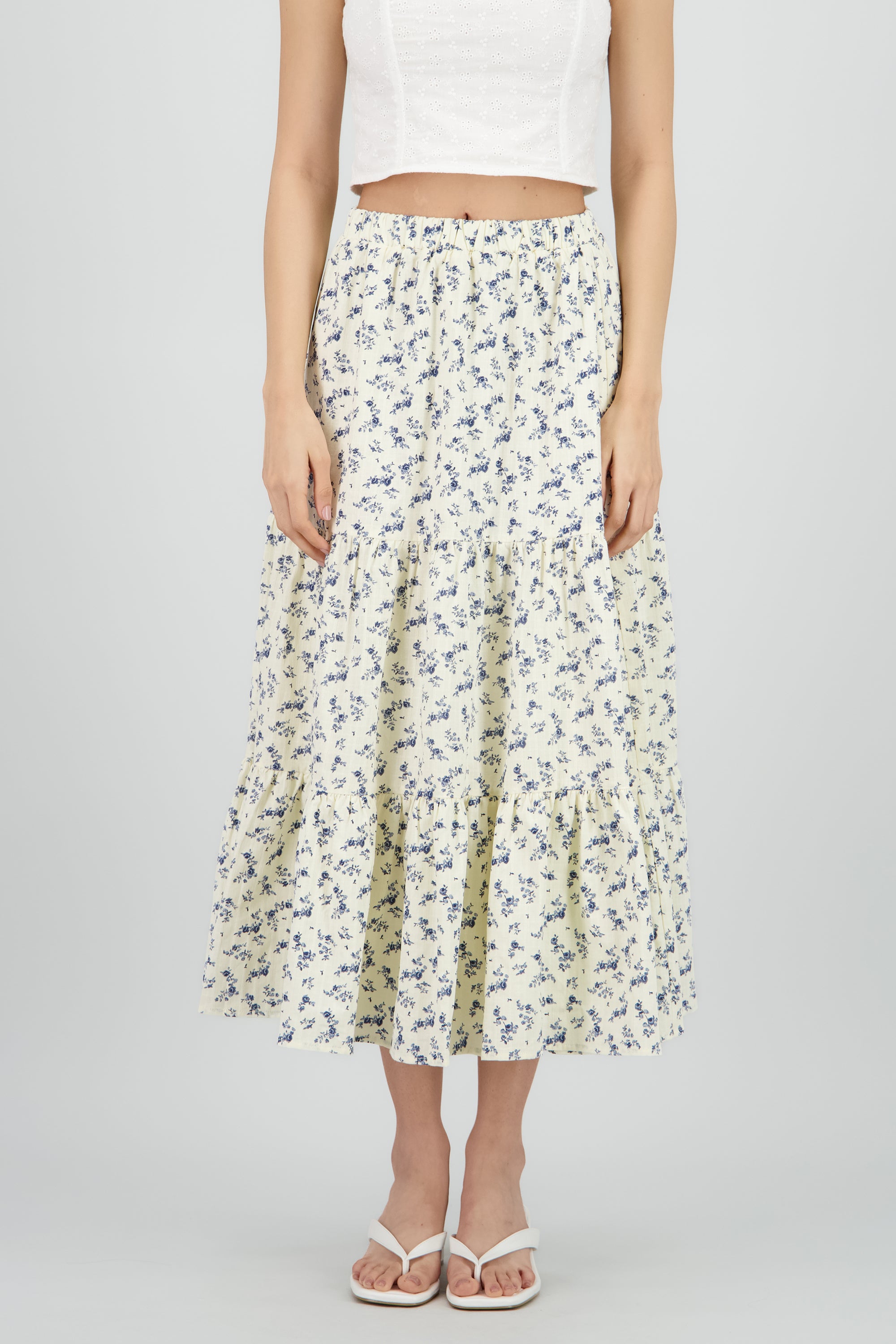 Falda maxi flores textura CREMA