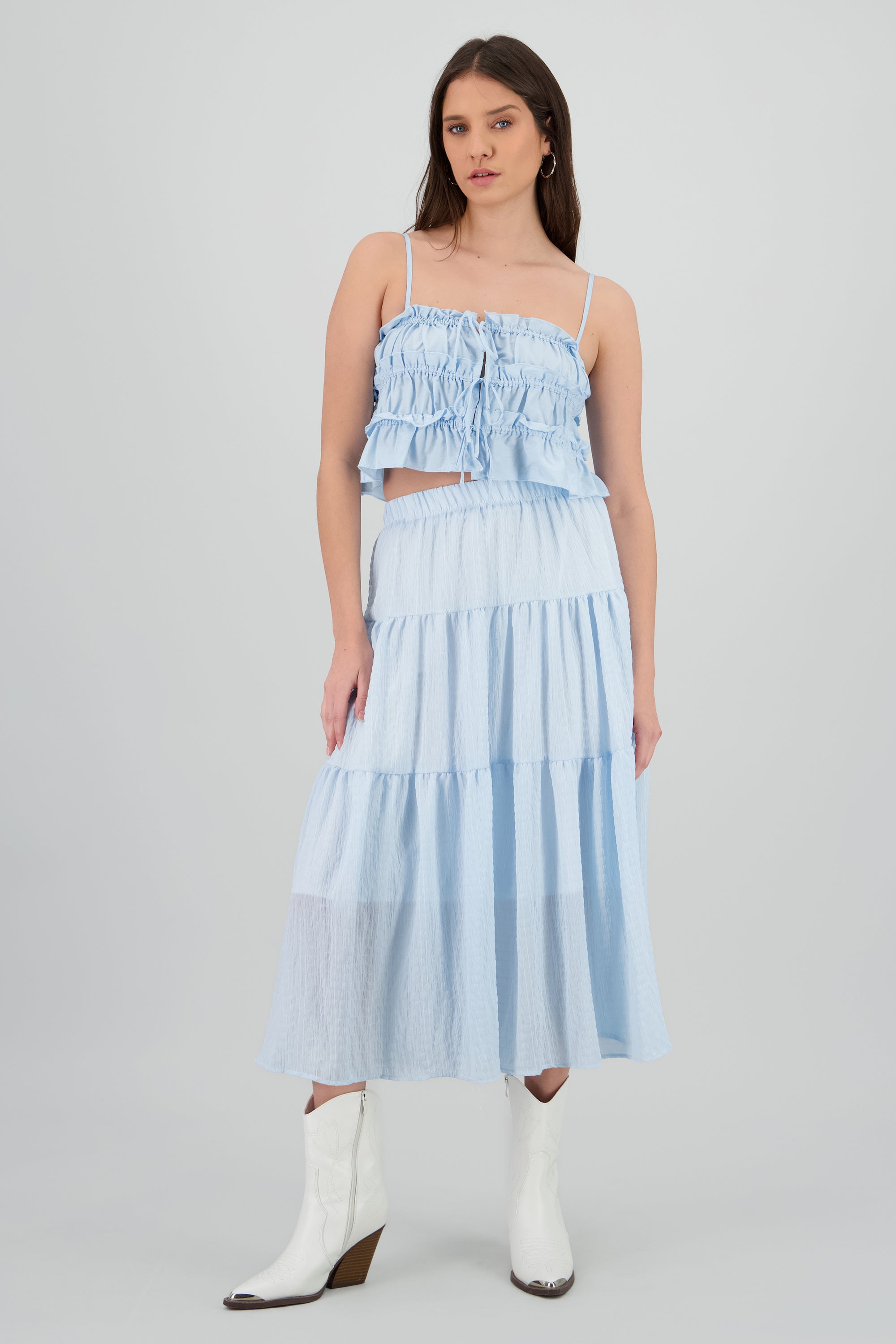 Falda midi textura AZUL CIELO