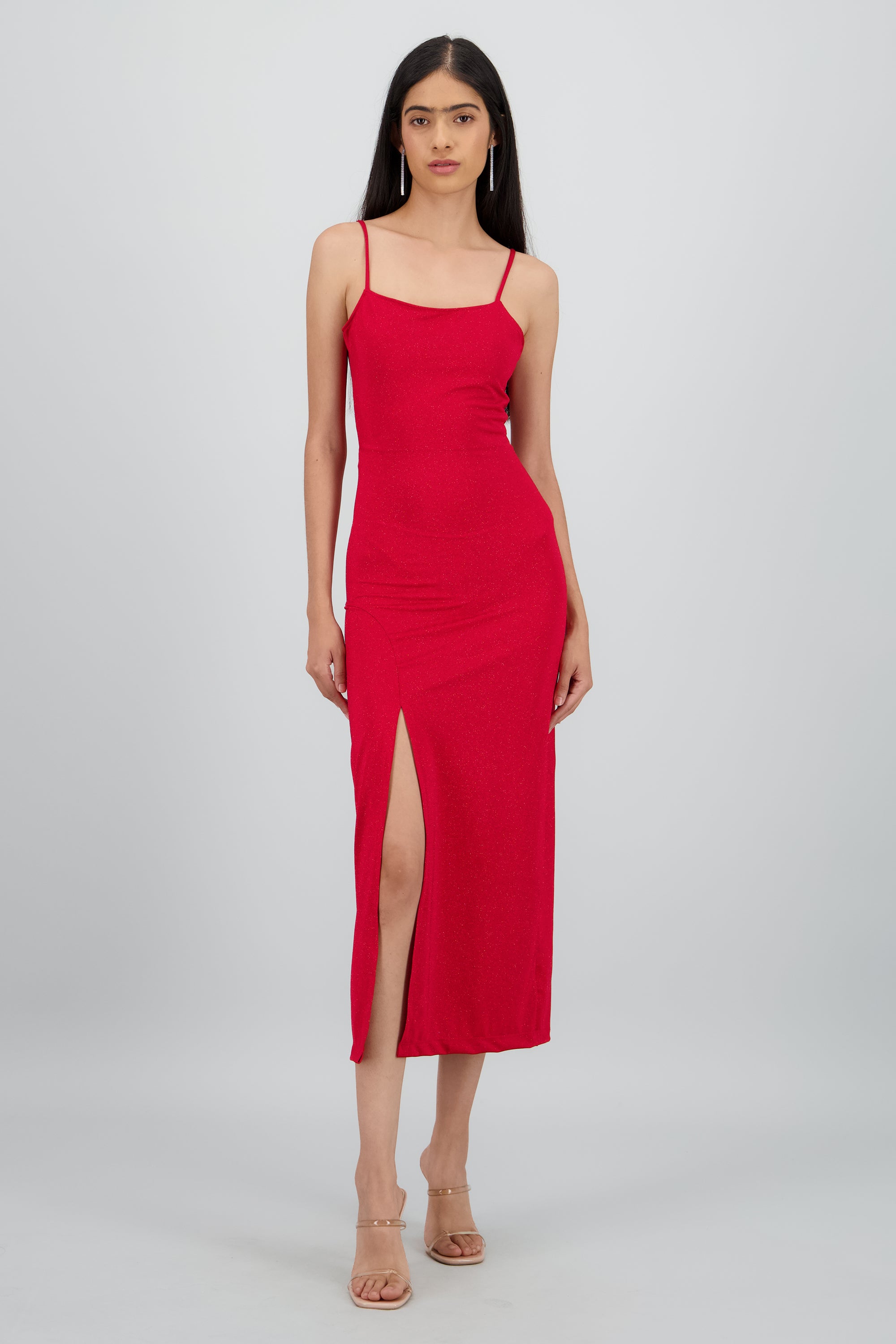 Vestido maxi brillos espalda abierta ROJO