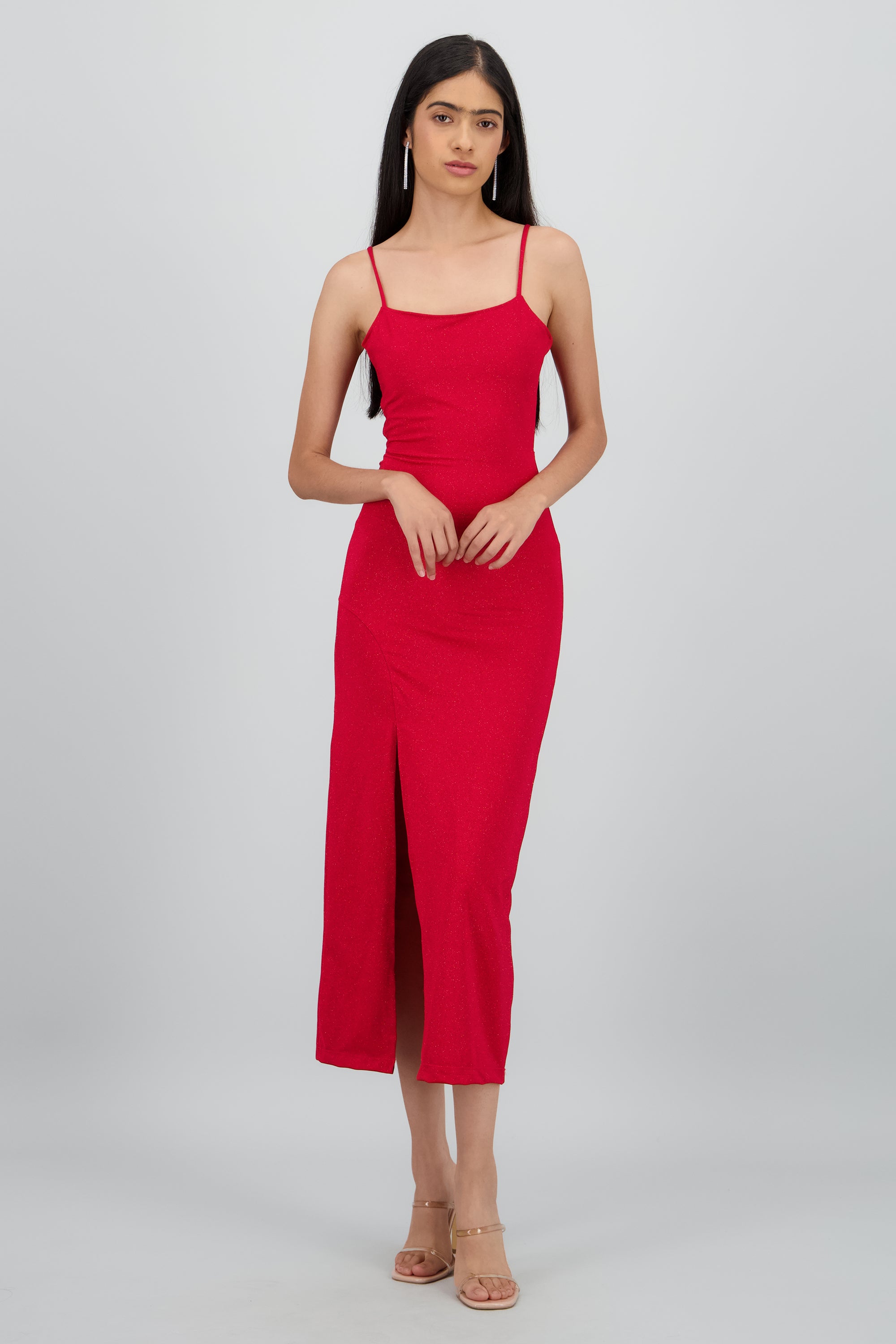 Vestido maxi brillos espalda abierta ROJO