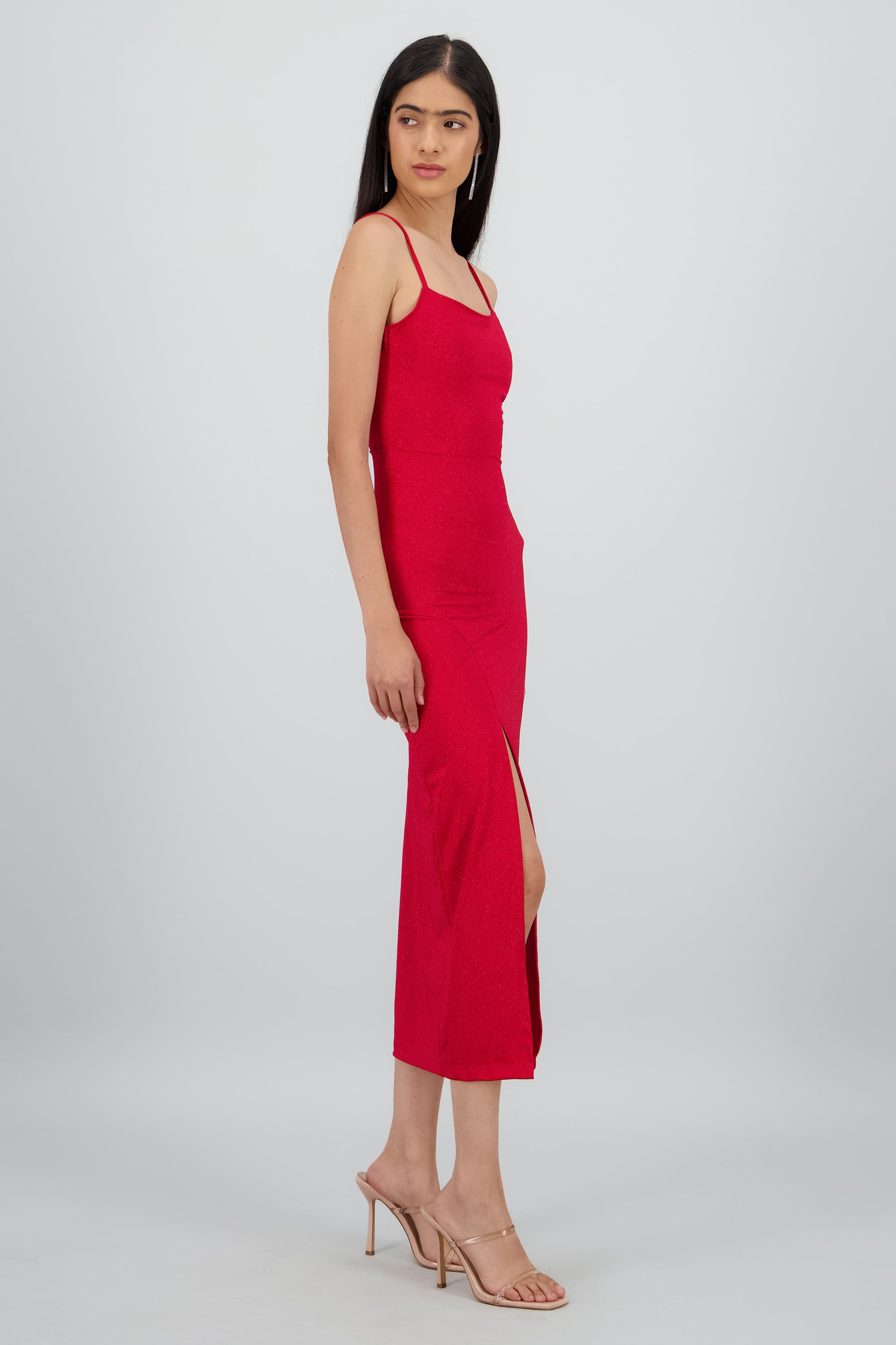Vestido maxi brillos espalda abierta ROJO