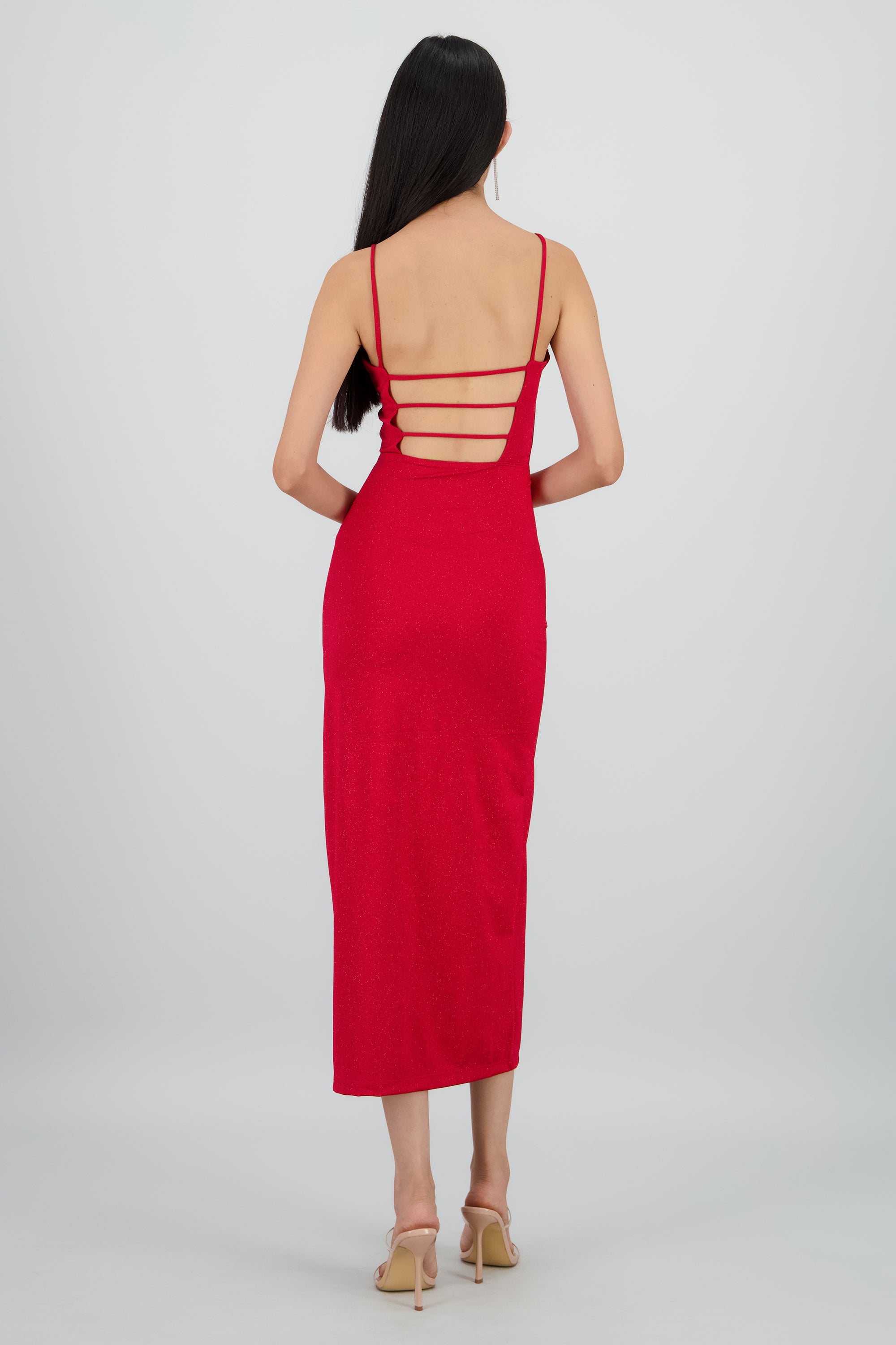 Vestido maxi brillos espalda abierta ROJO