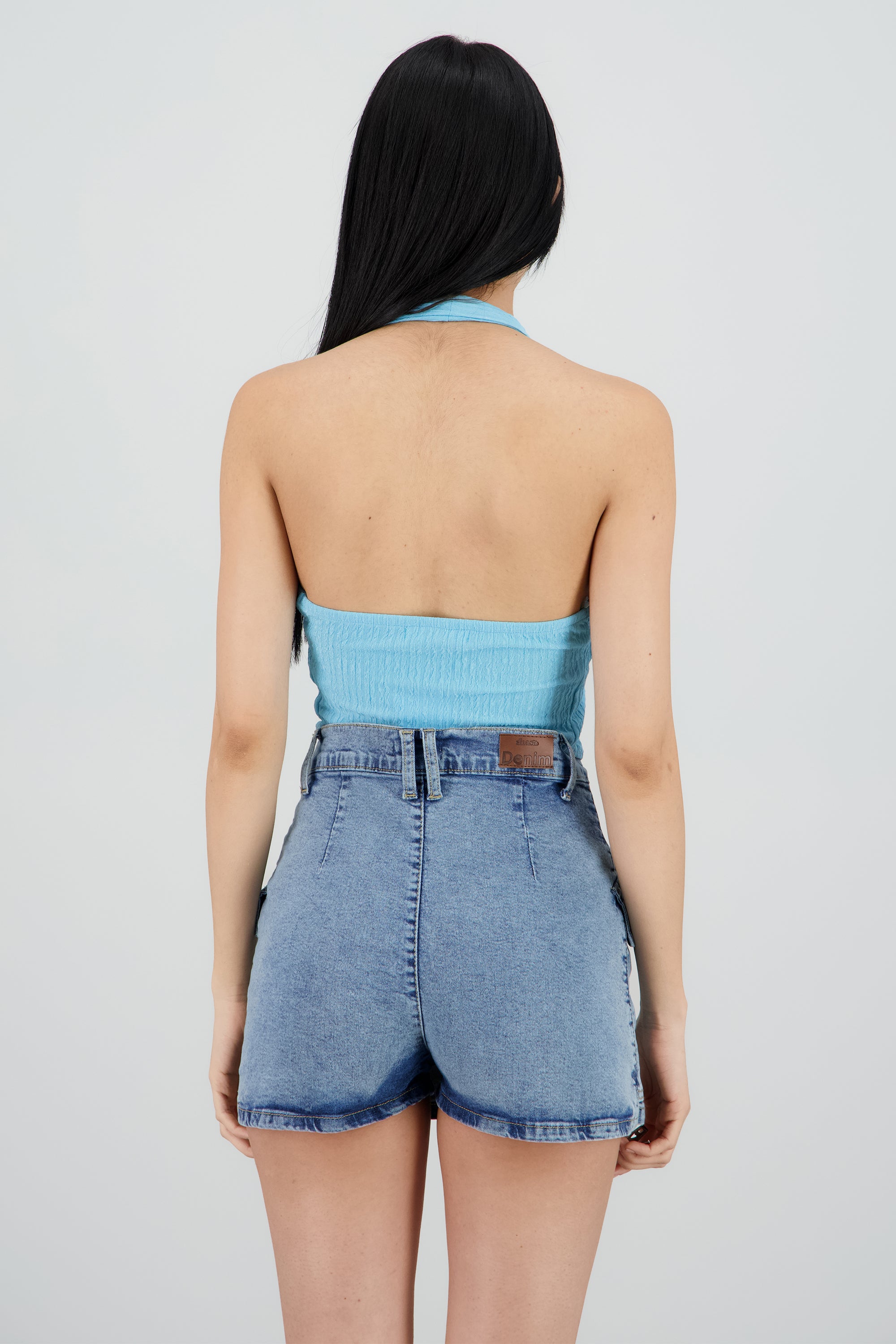 Top halter botones textura AZUL
