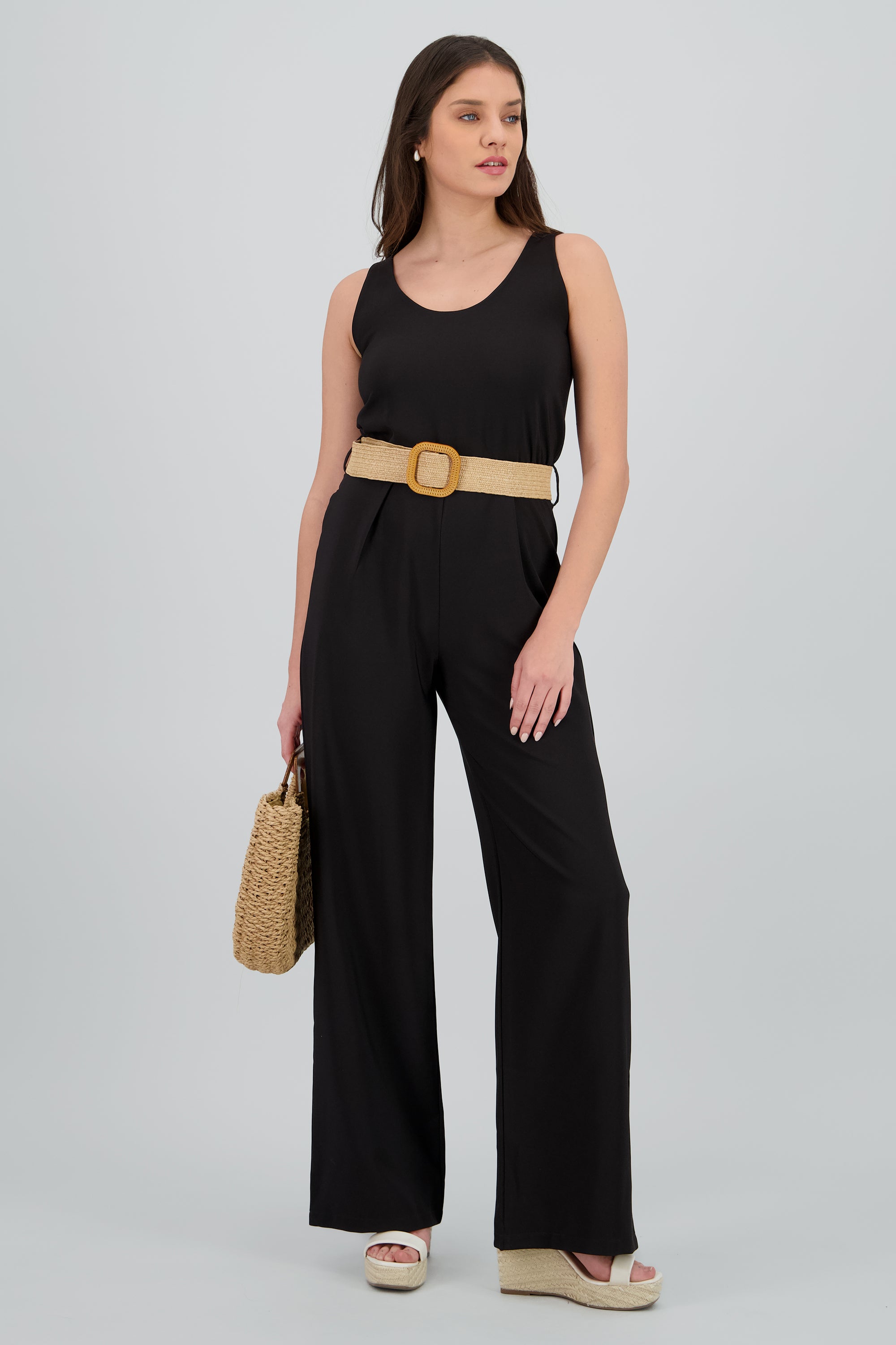 Jumpsuit cuellocuadrado detalle cinturon NEGRO