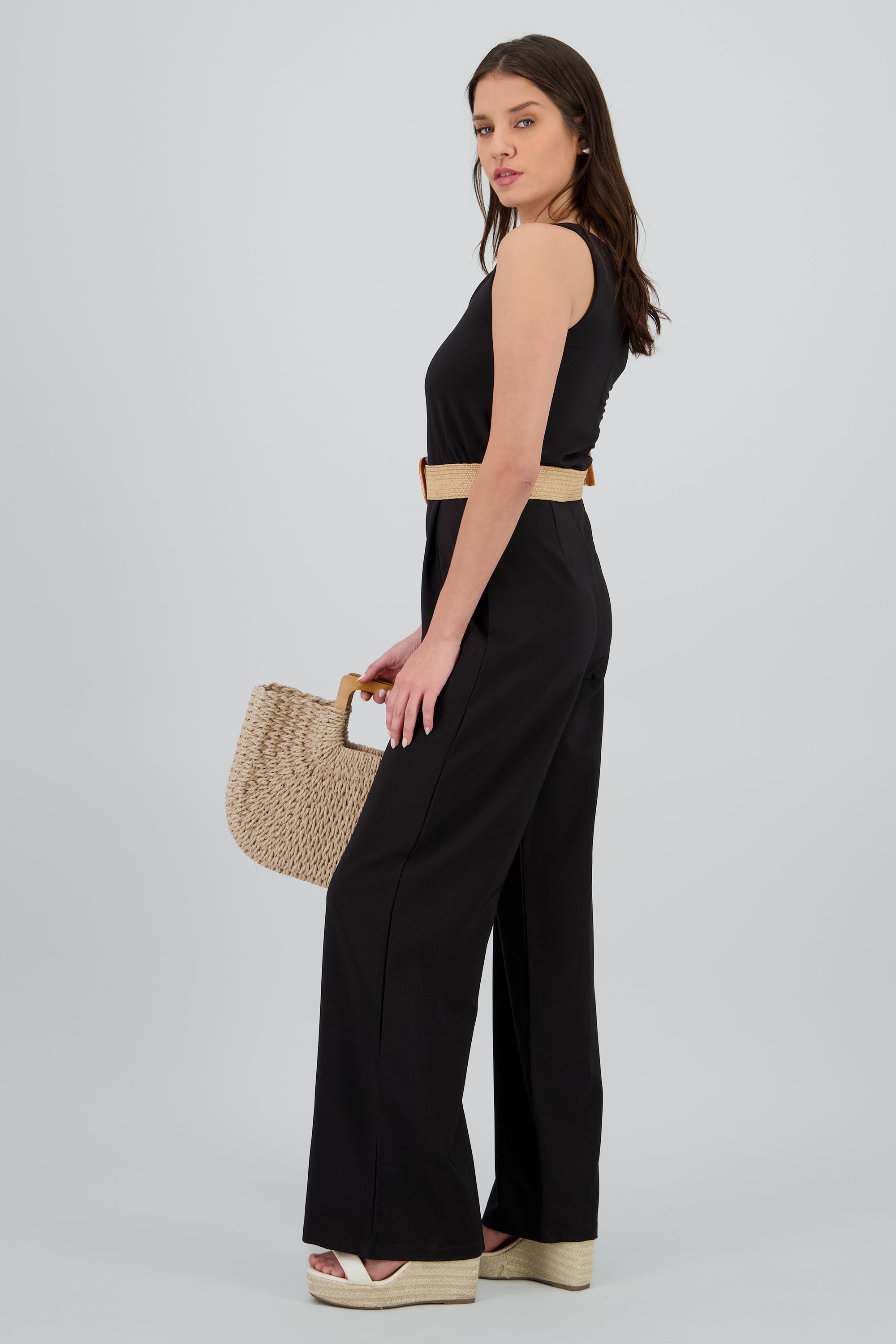 Jumpsuit cuellocuadrado detalle cinturon NEGRO