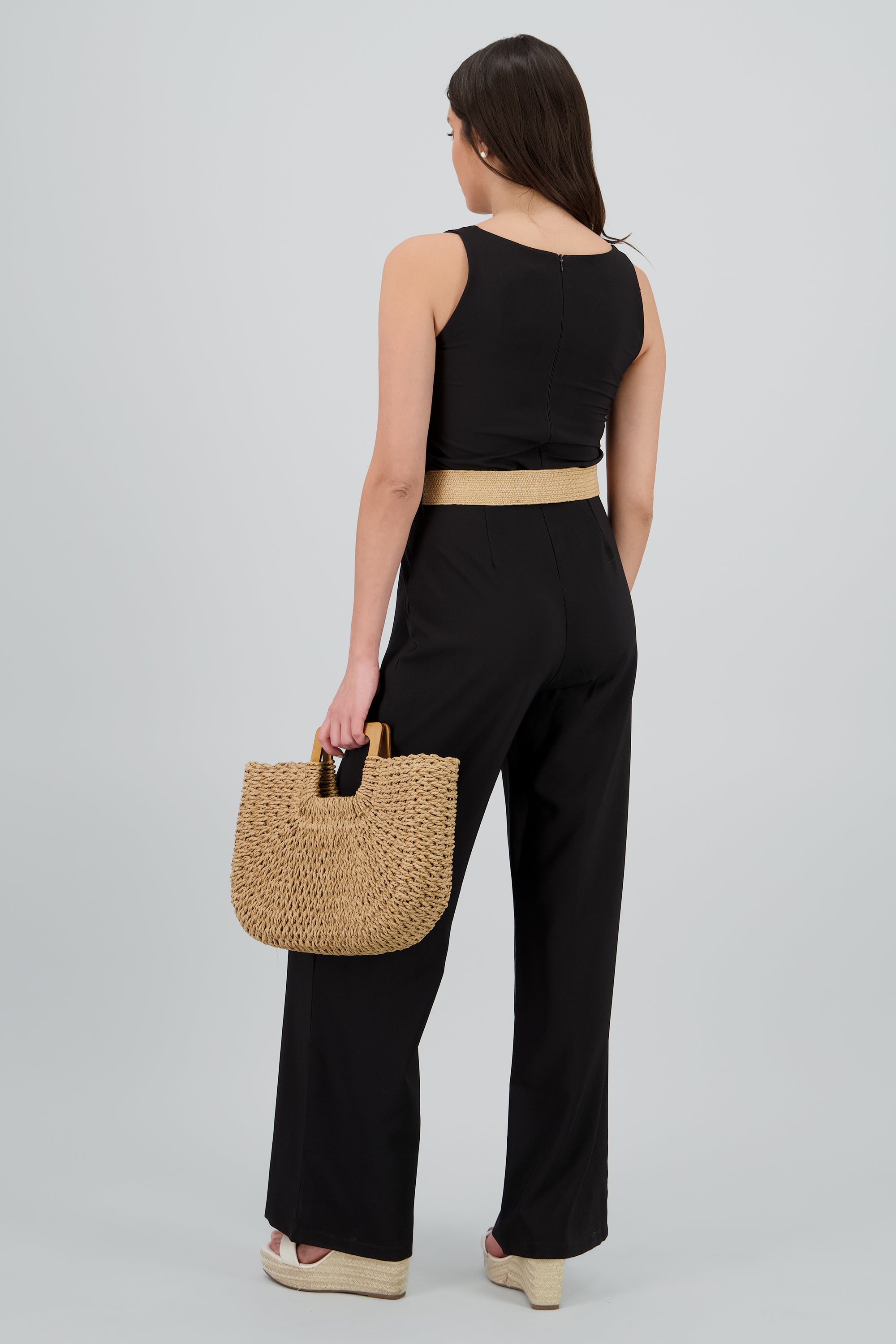 Jumpsuit cuellocuadrado detalle cinturon NEGRO