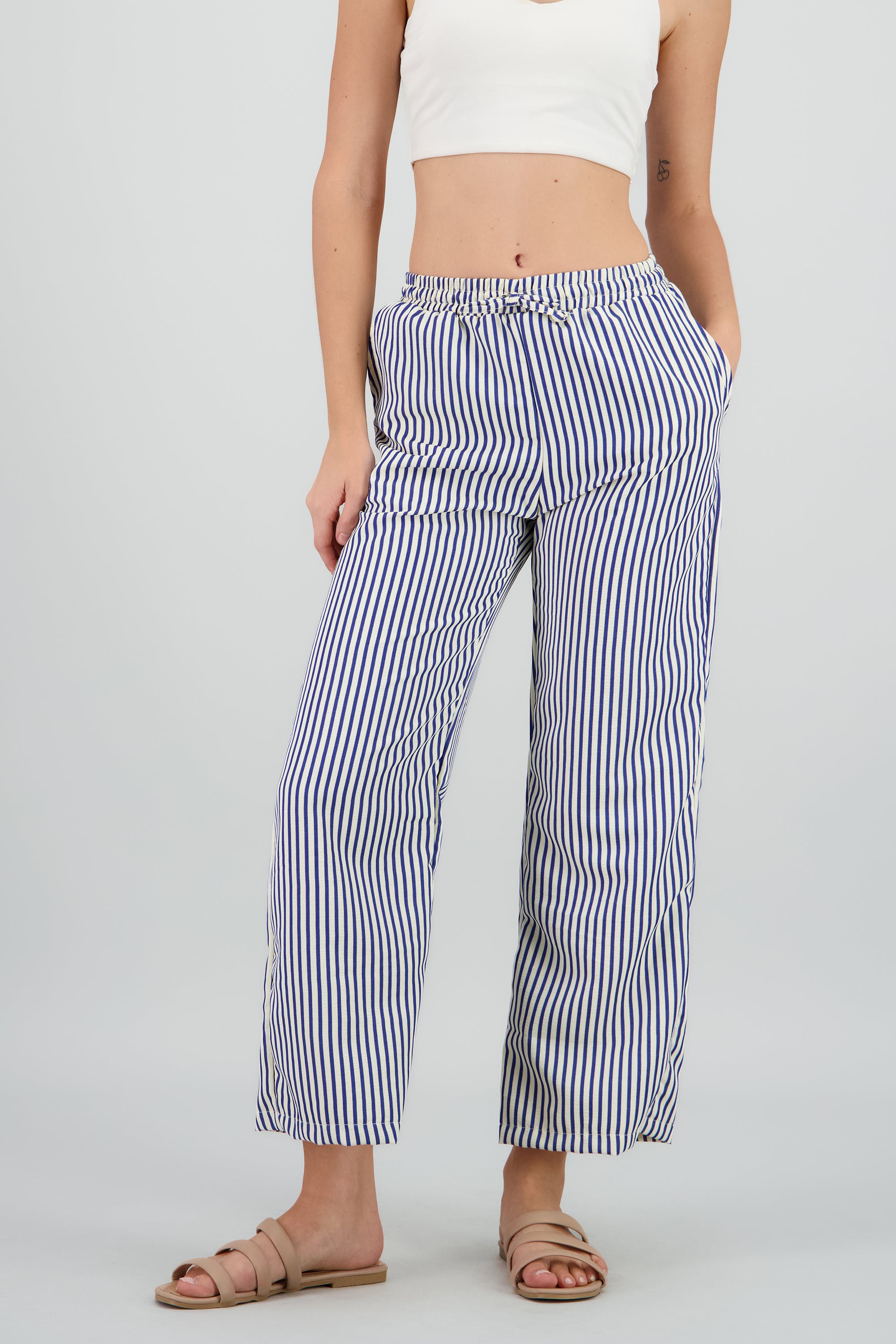 Pantalon amplio rayas textura AZUL COMBO
