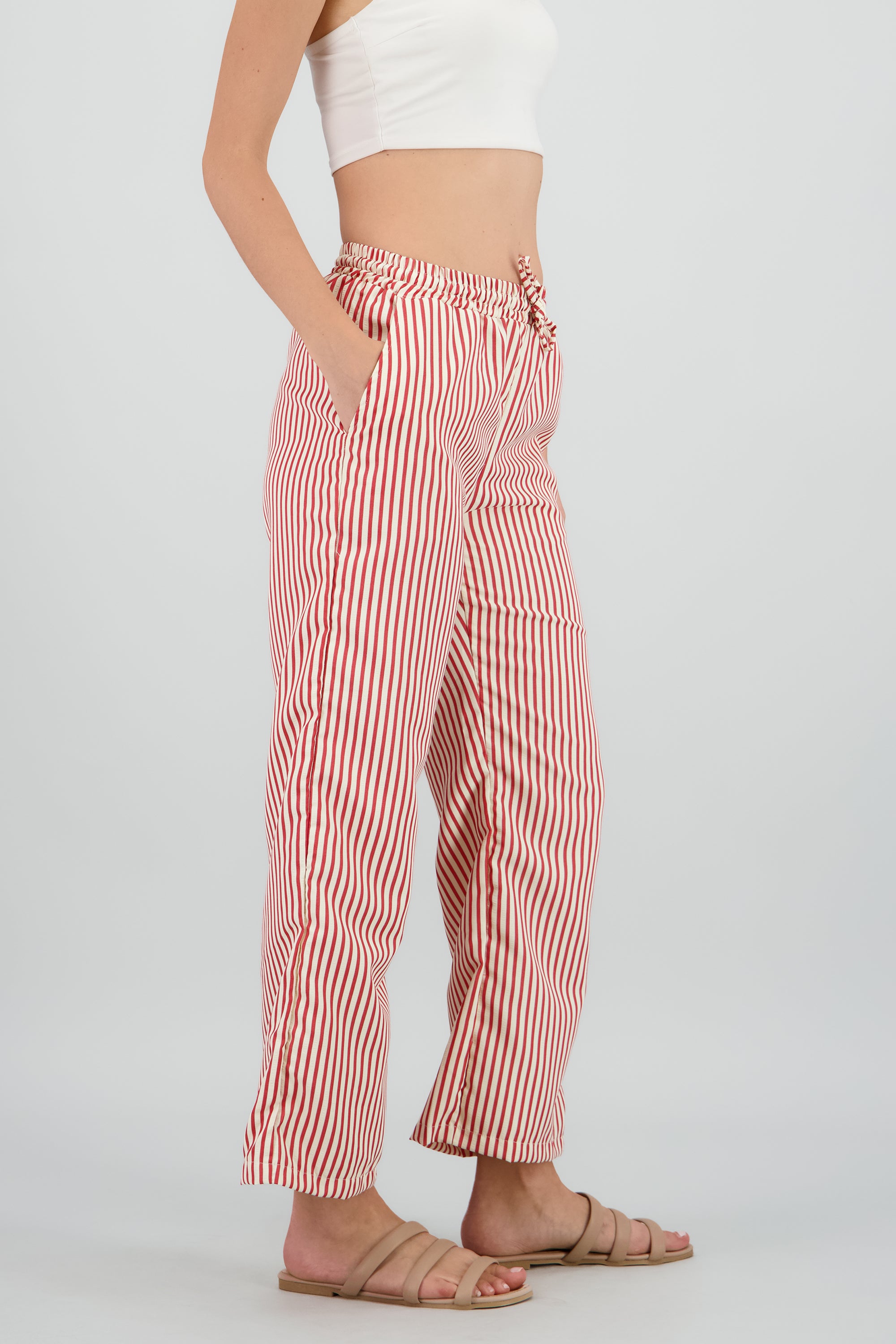 Pantalon amplio rayas textura ROJO COMBO