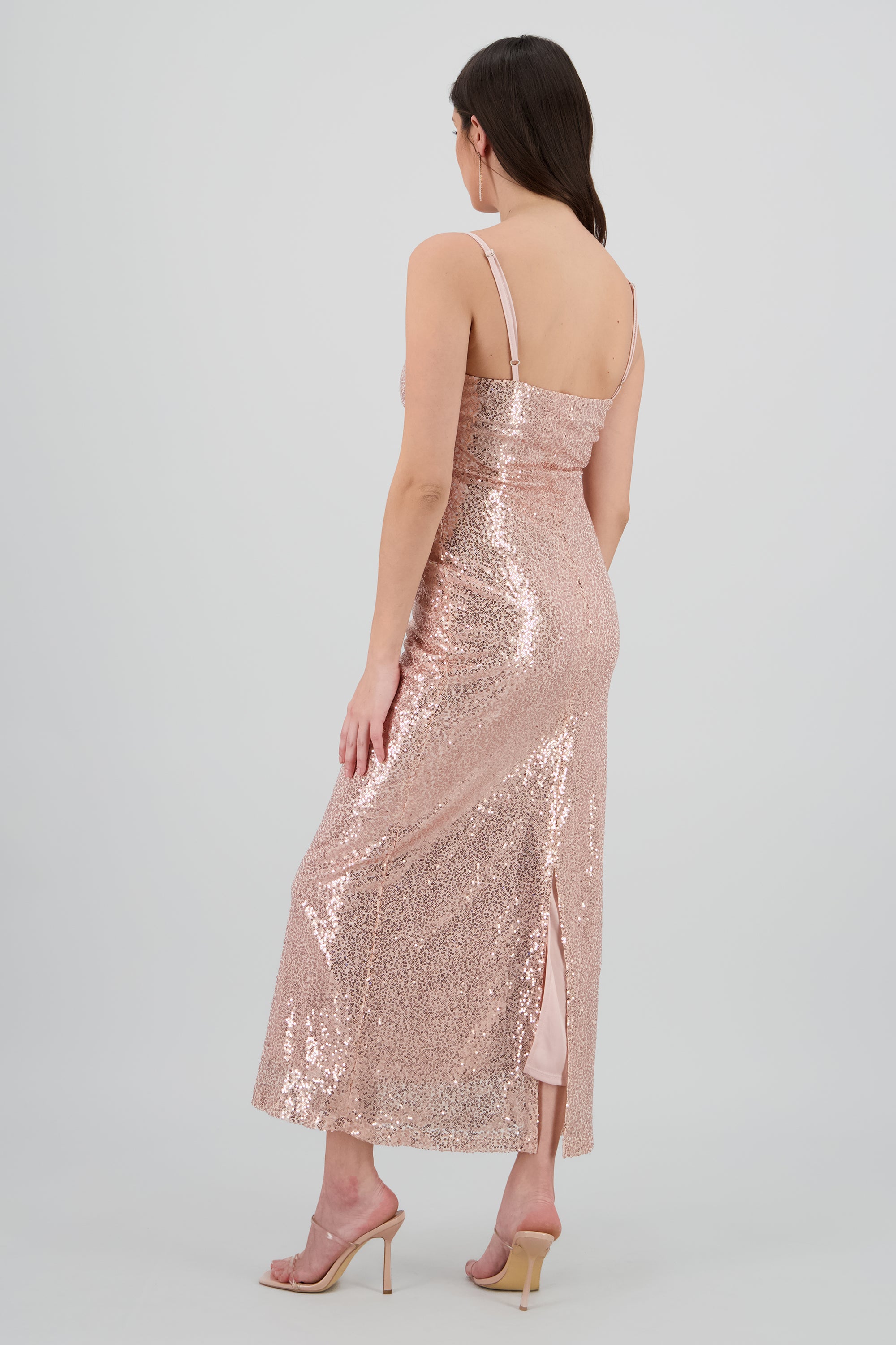 Vestido maxi tirantes lentejuelas BLUSH