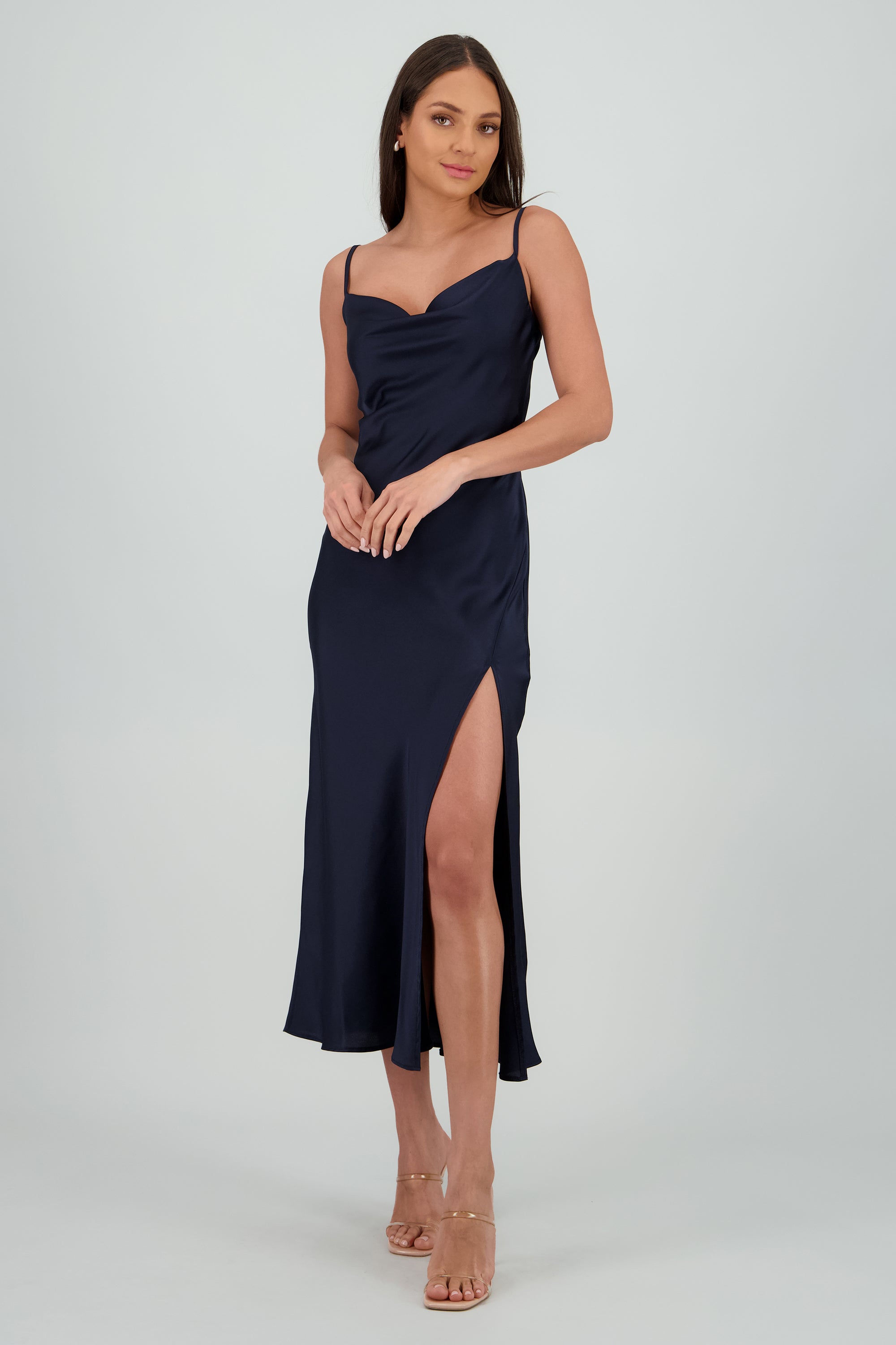 Vestido maxi satin escote columpio MARINO