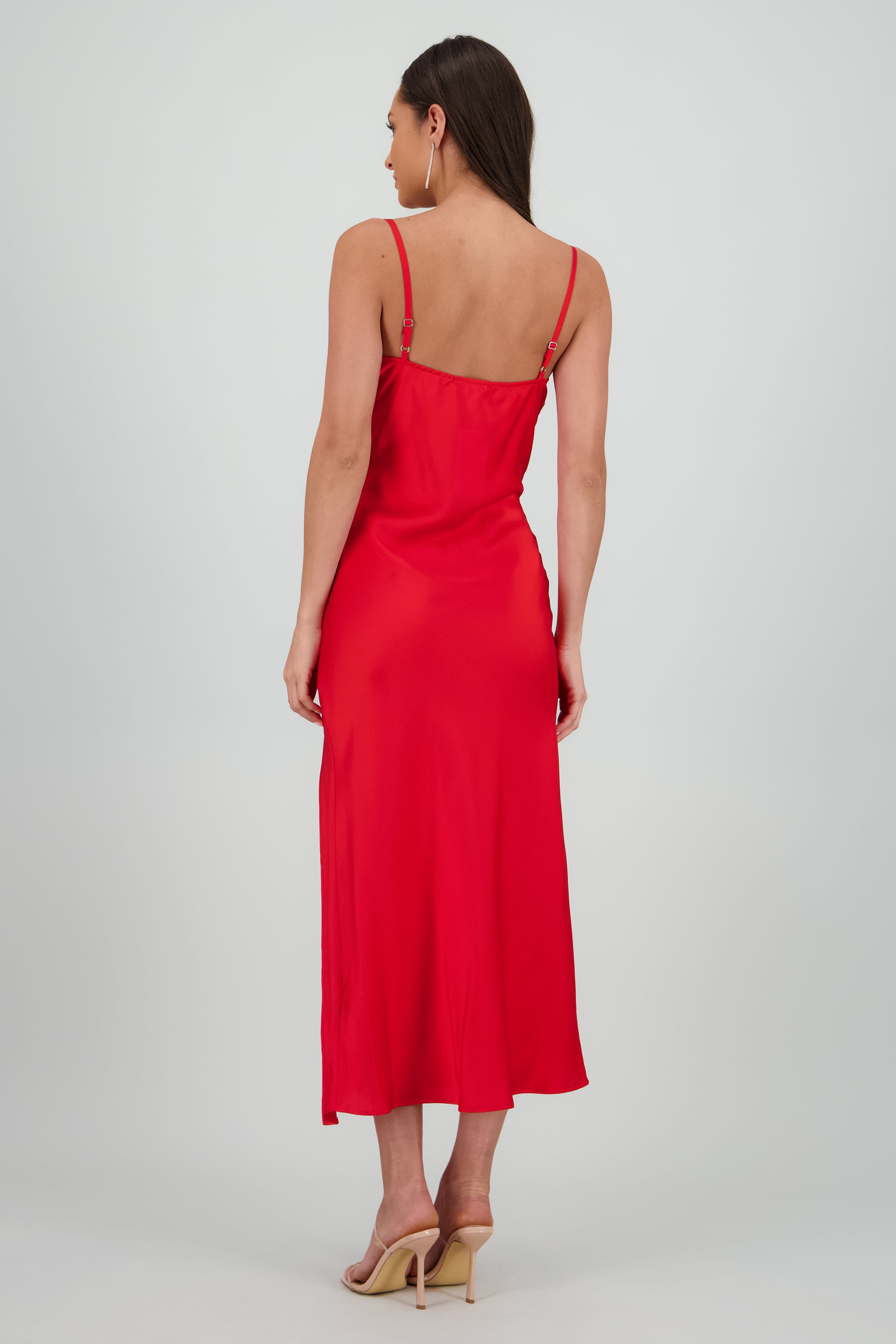 Vestido maxi satin escote columpio ROJO