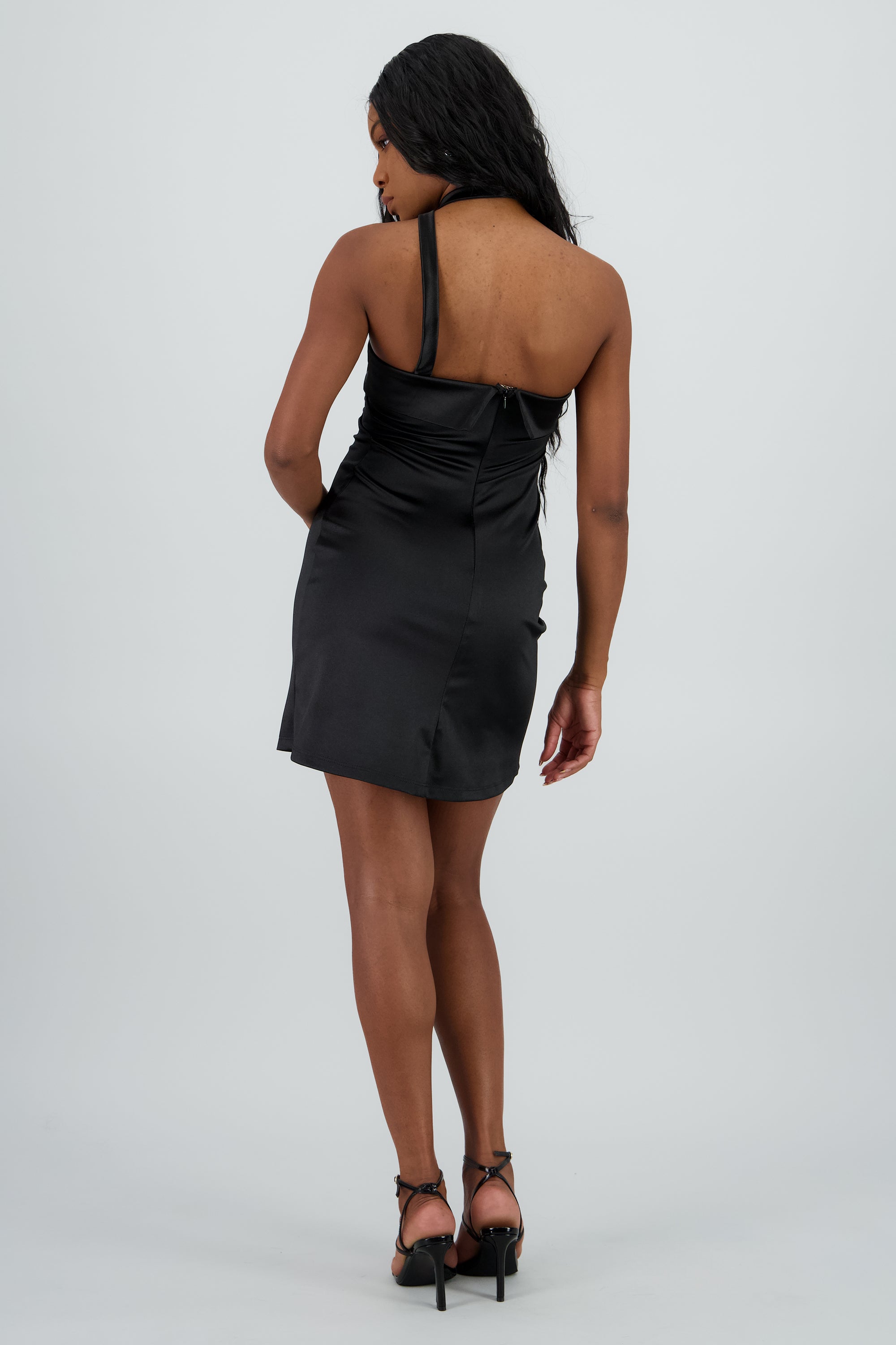 Vestido mini strapless detalle dobles bufanda NEGRO