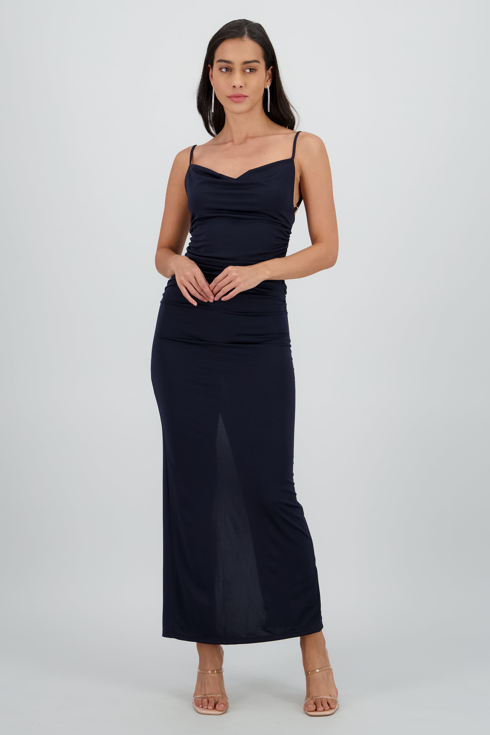 Vestido maxi mesh drapeado tirantes MARINO