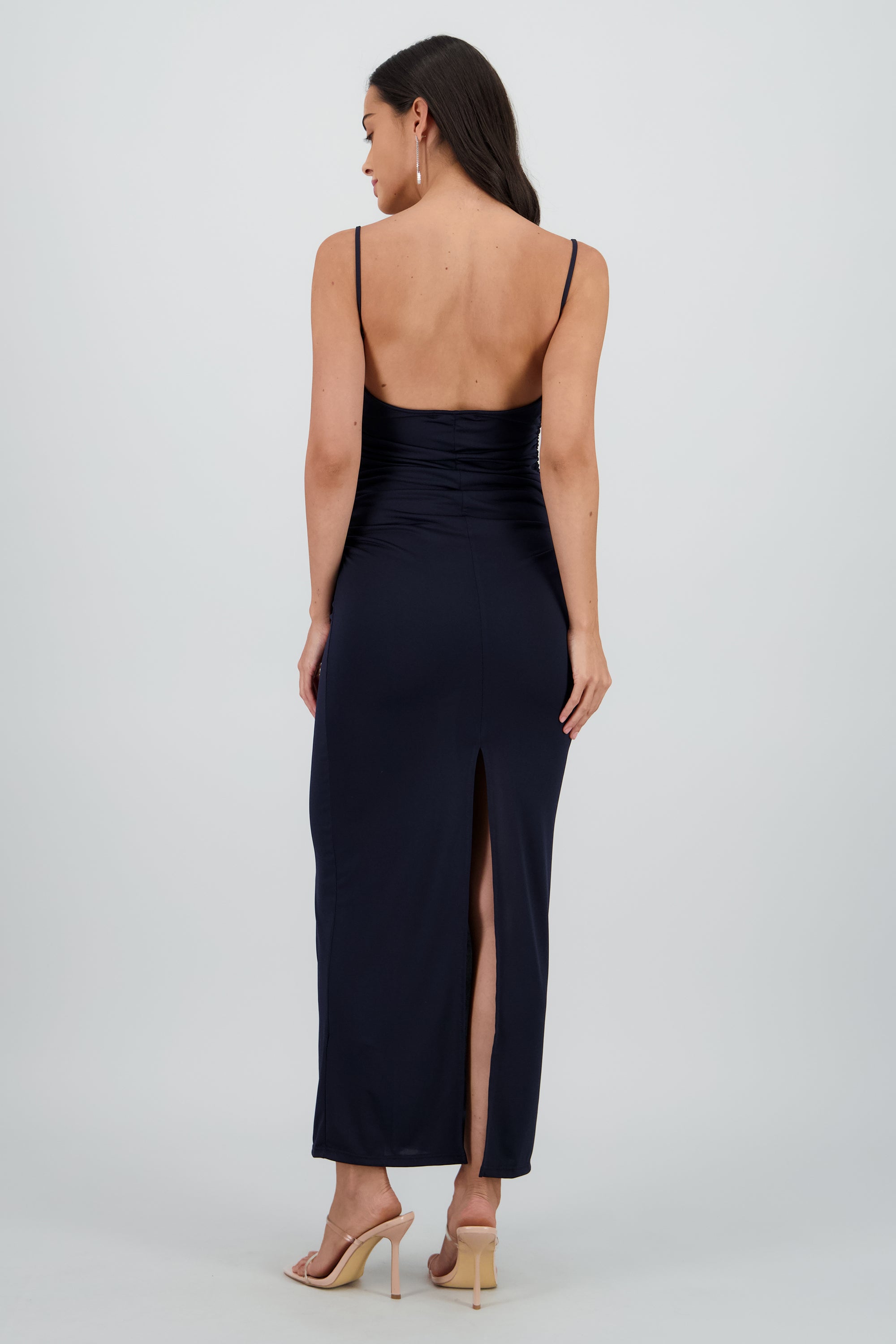 Vestido maxi mesh drapeado tirantes MARINO