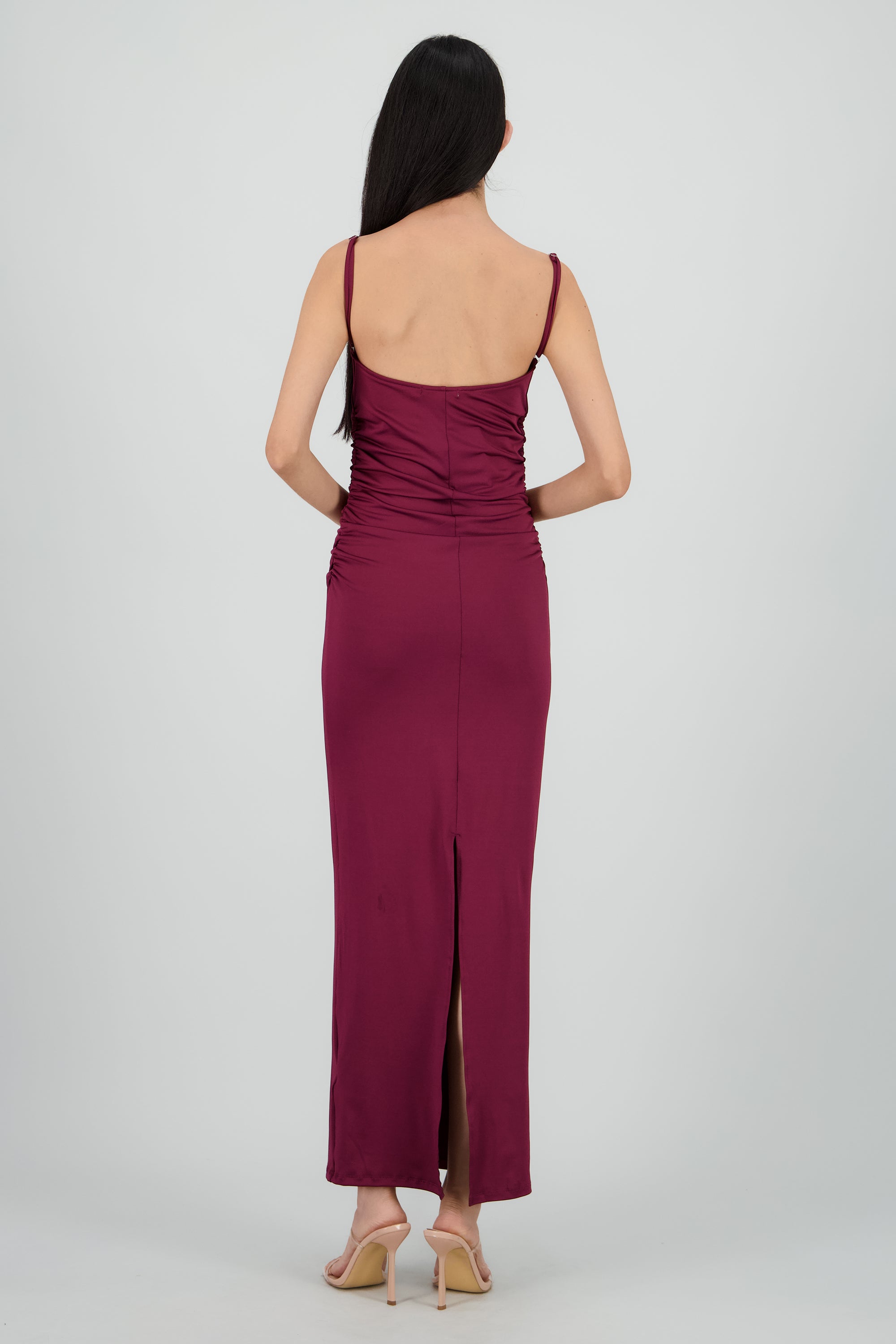 Vestido maxi mesh drapeado tirantes VINO