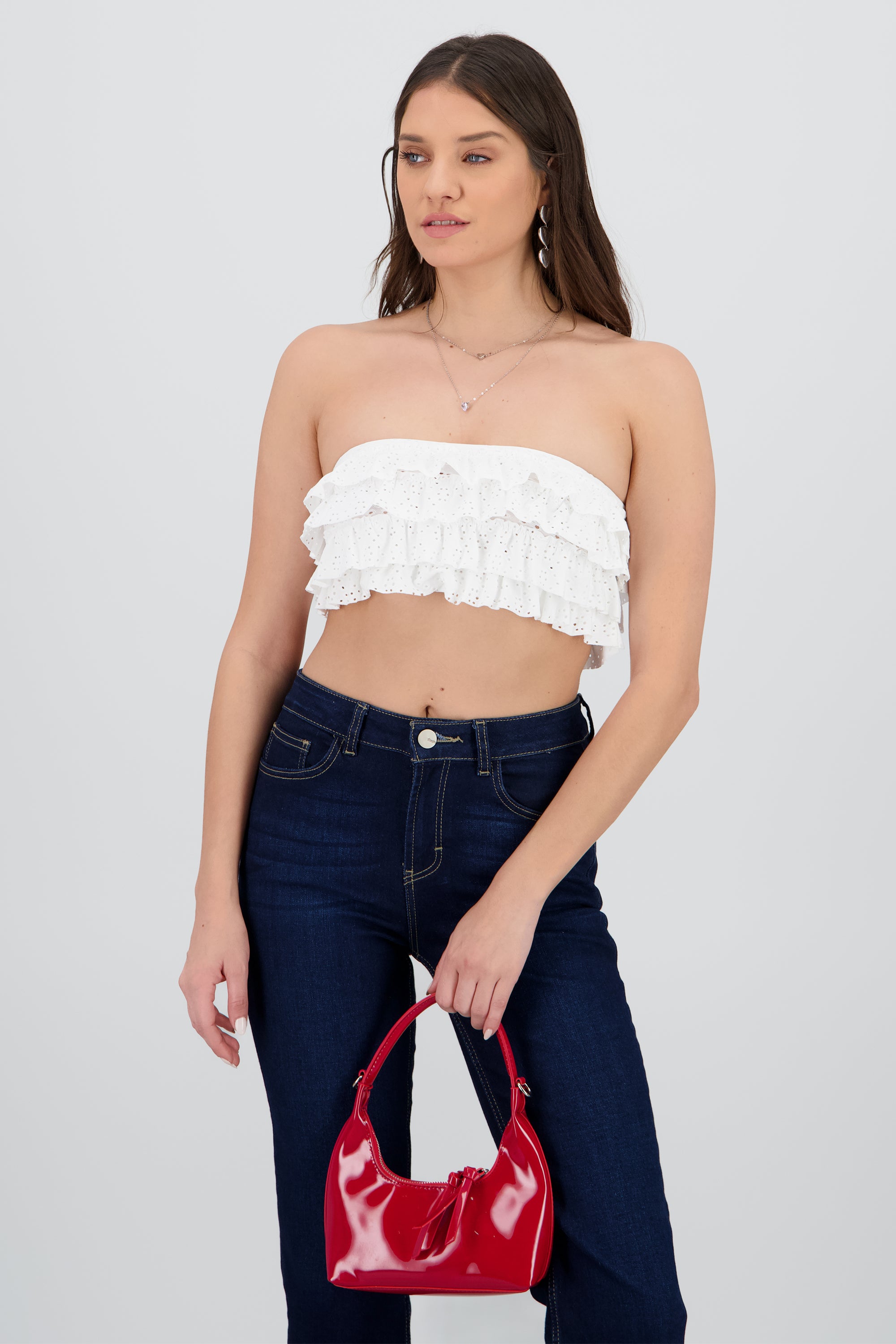 Top tubo con detallle de olanes BLANCO