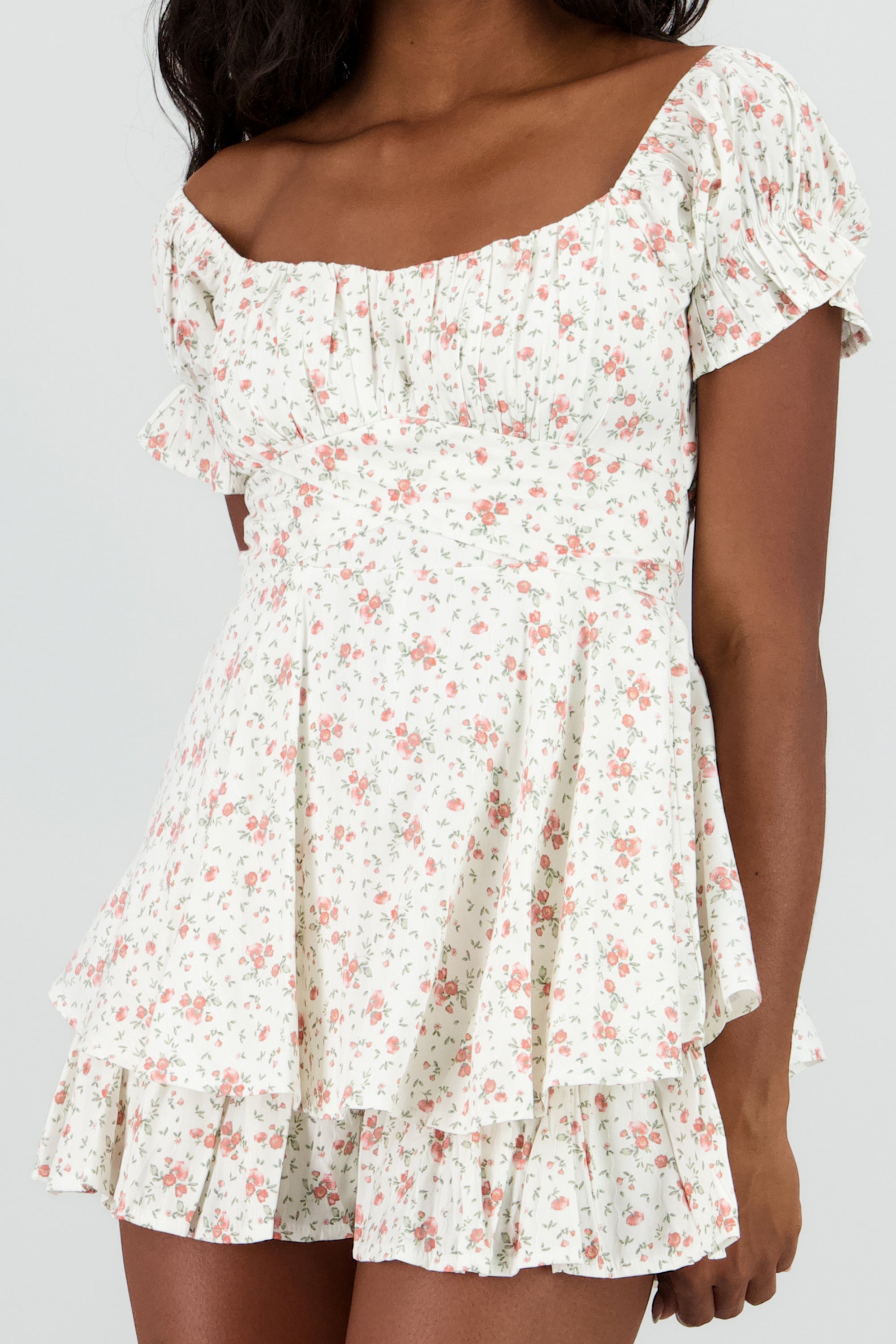 Romper manga corta flores textura CORAL COMBO