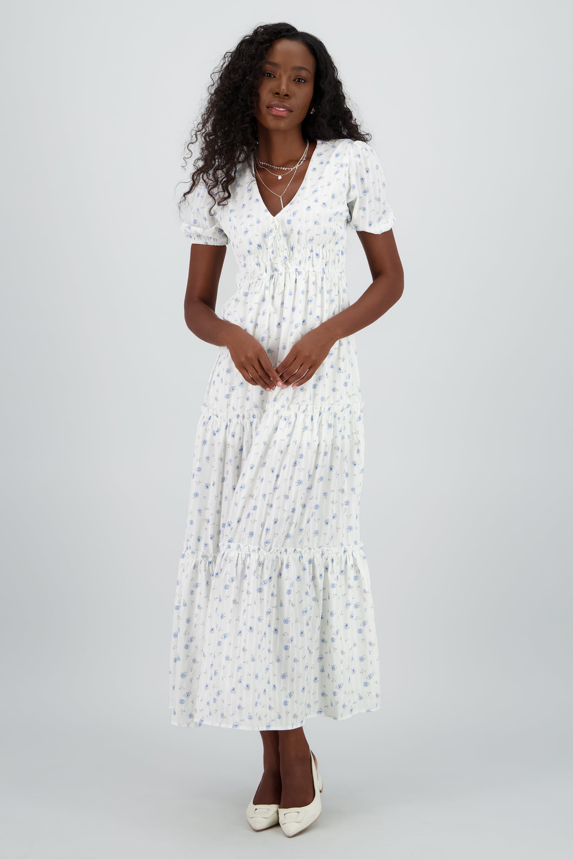 Maxi vestido escote en V BLANCO COMBO