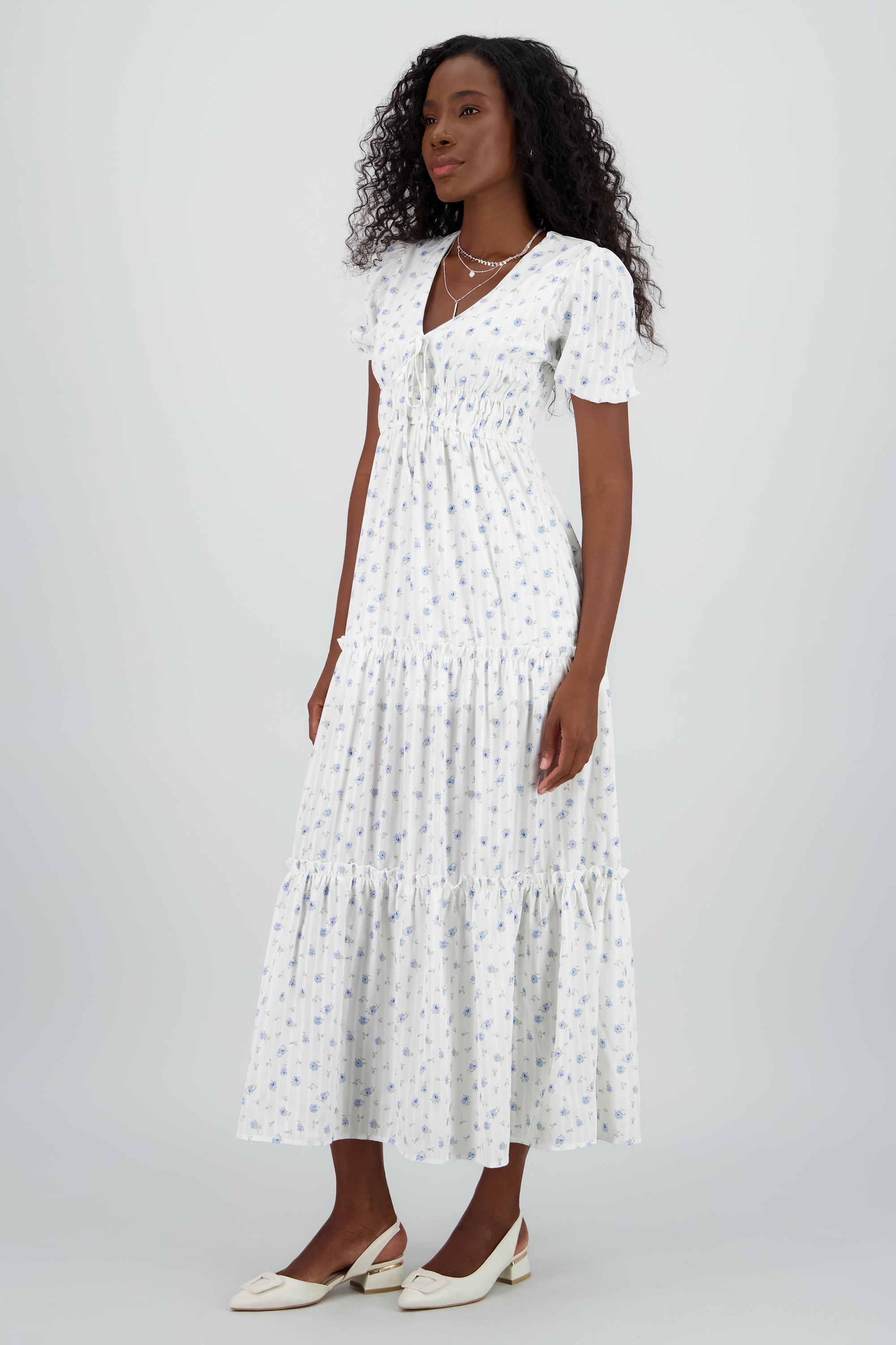 Maxi vestido escote en V BLANCO COMBO