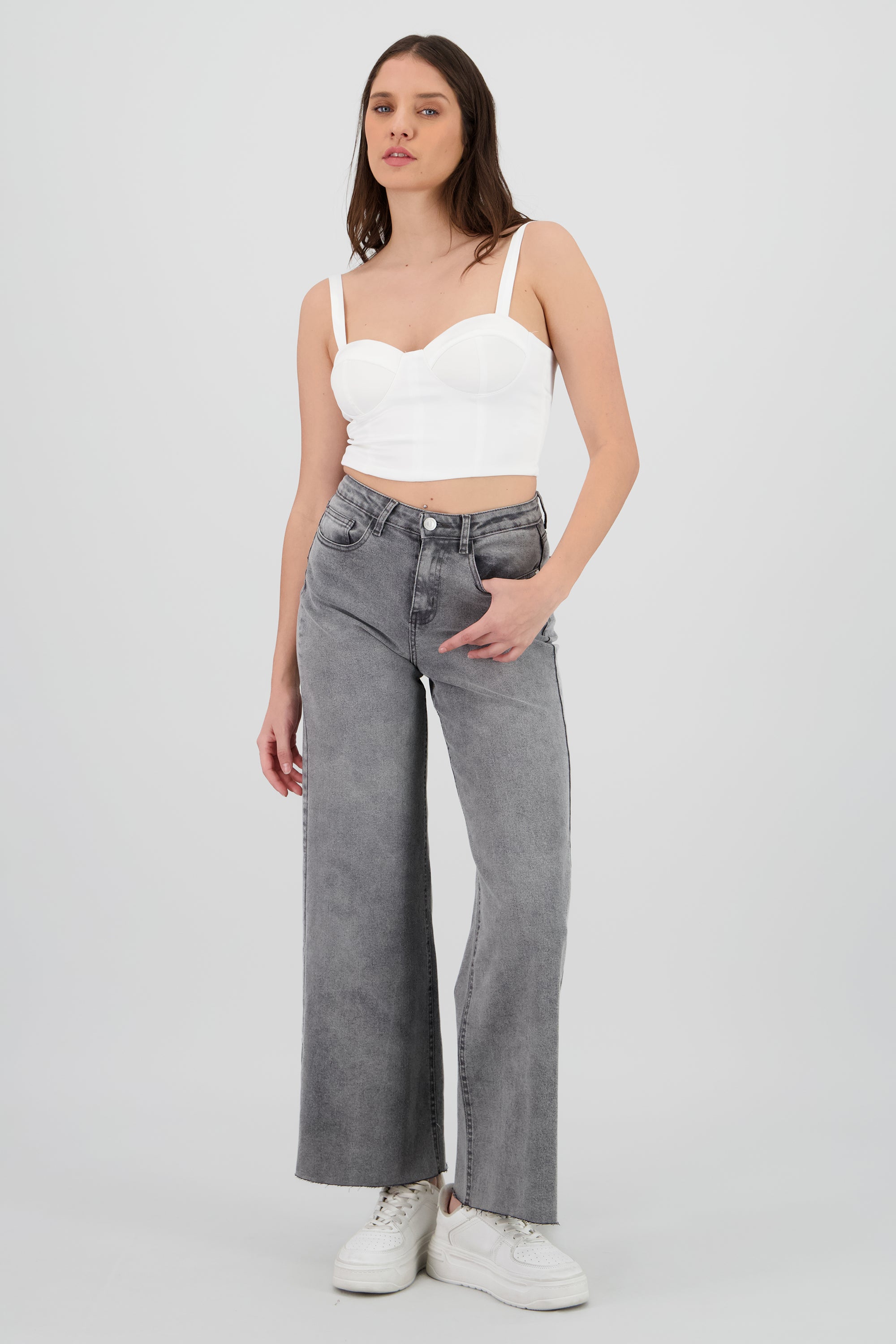 Jeans wide leg confort GRIS OBSCURO