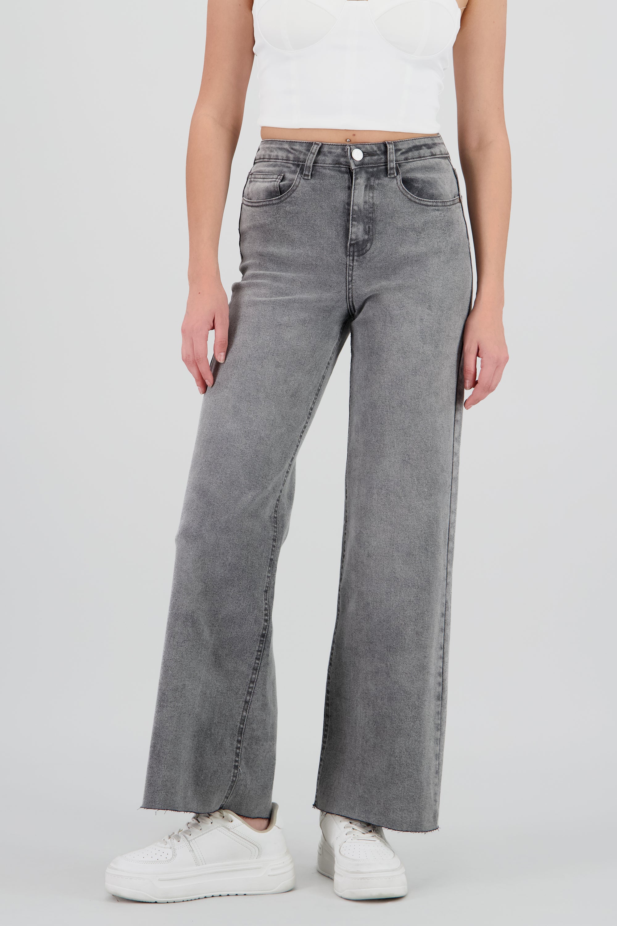 Jeans wide leg confort GRIS OBSCURO